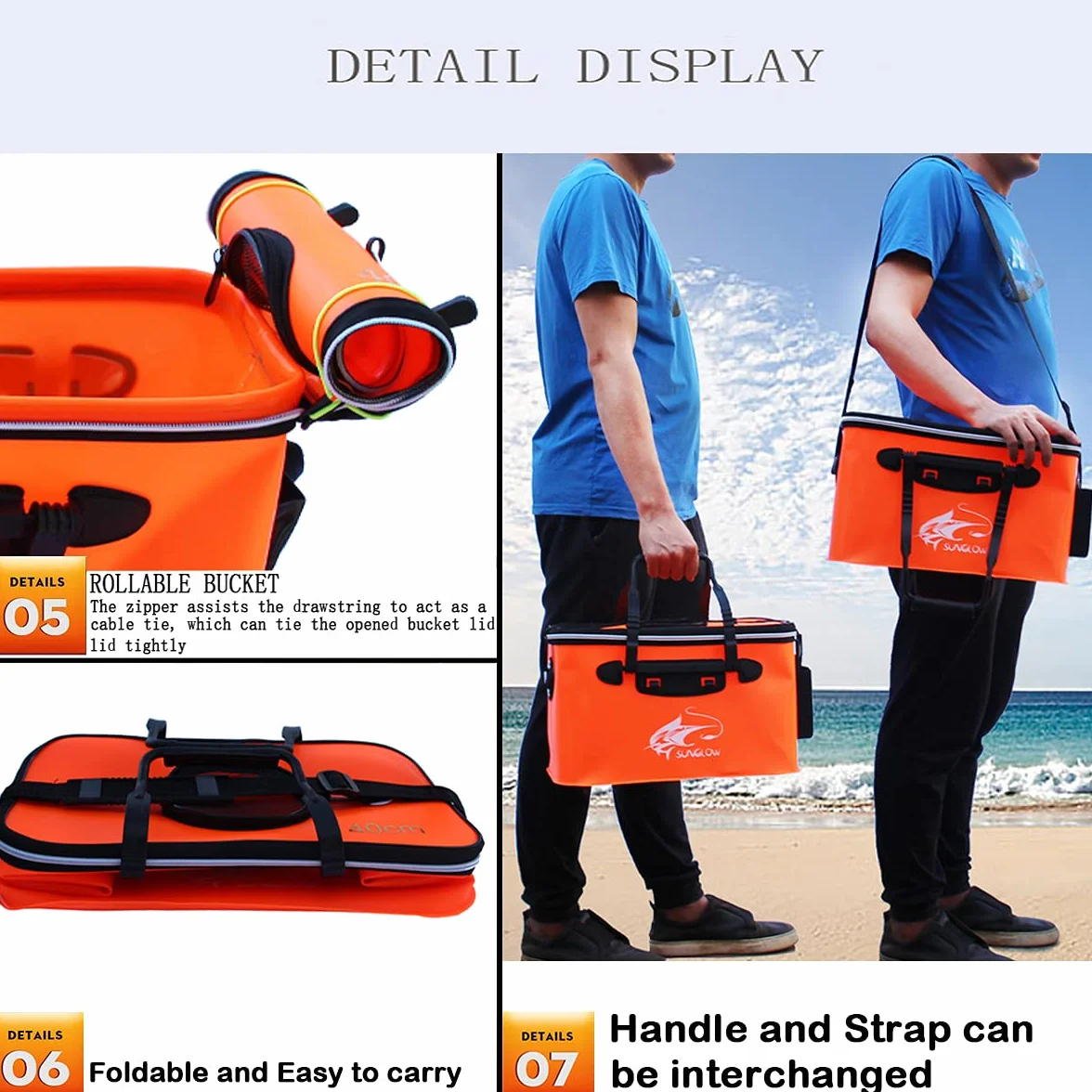 Cubo de Pesca,Cubo de Cebo de Pesca Plegable Portátil, Contenedor de Cebo de Pesca Vivo Multifuncional, Bolsa de Pesca de EVA para Acampar al Aire Libre y Cubo de Protección de Peces (Naranja, 30L)