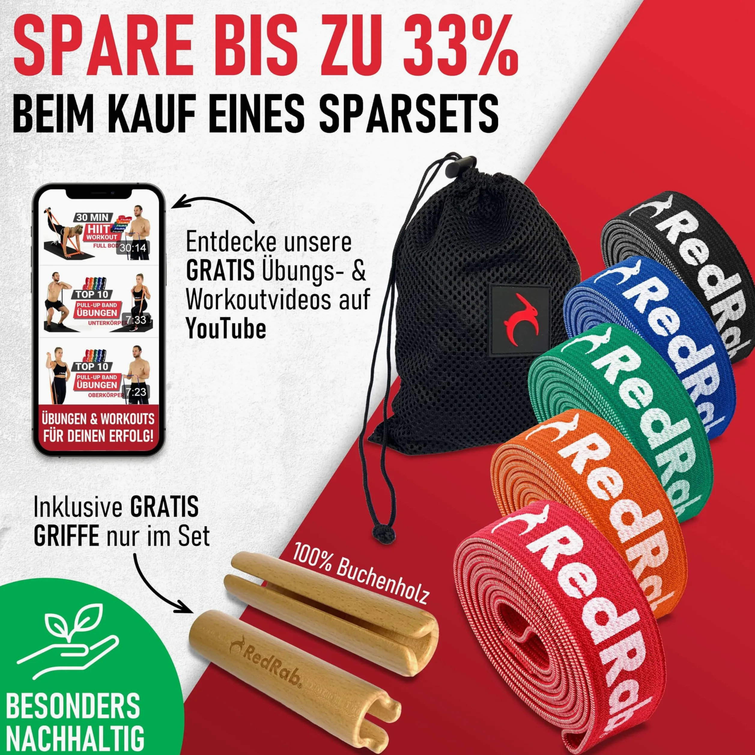Red Rab Bandas de fitness prémium para el desarrollo muscular,Bandas de resistencia,Juego de bandas de resistencia para el hogar,Terra Band,Banda de resistencia