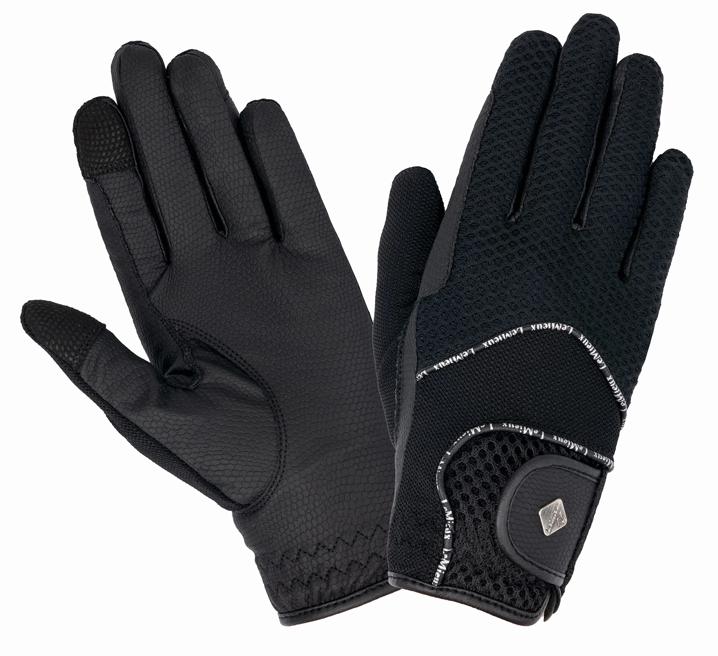 LeMieux Guantes de equitación unisex de malla 3D en negro, ligeros y transpirables, antideslizantes
