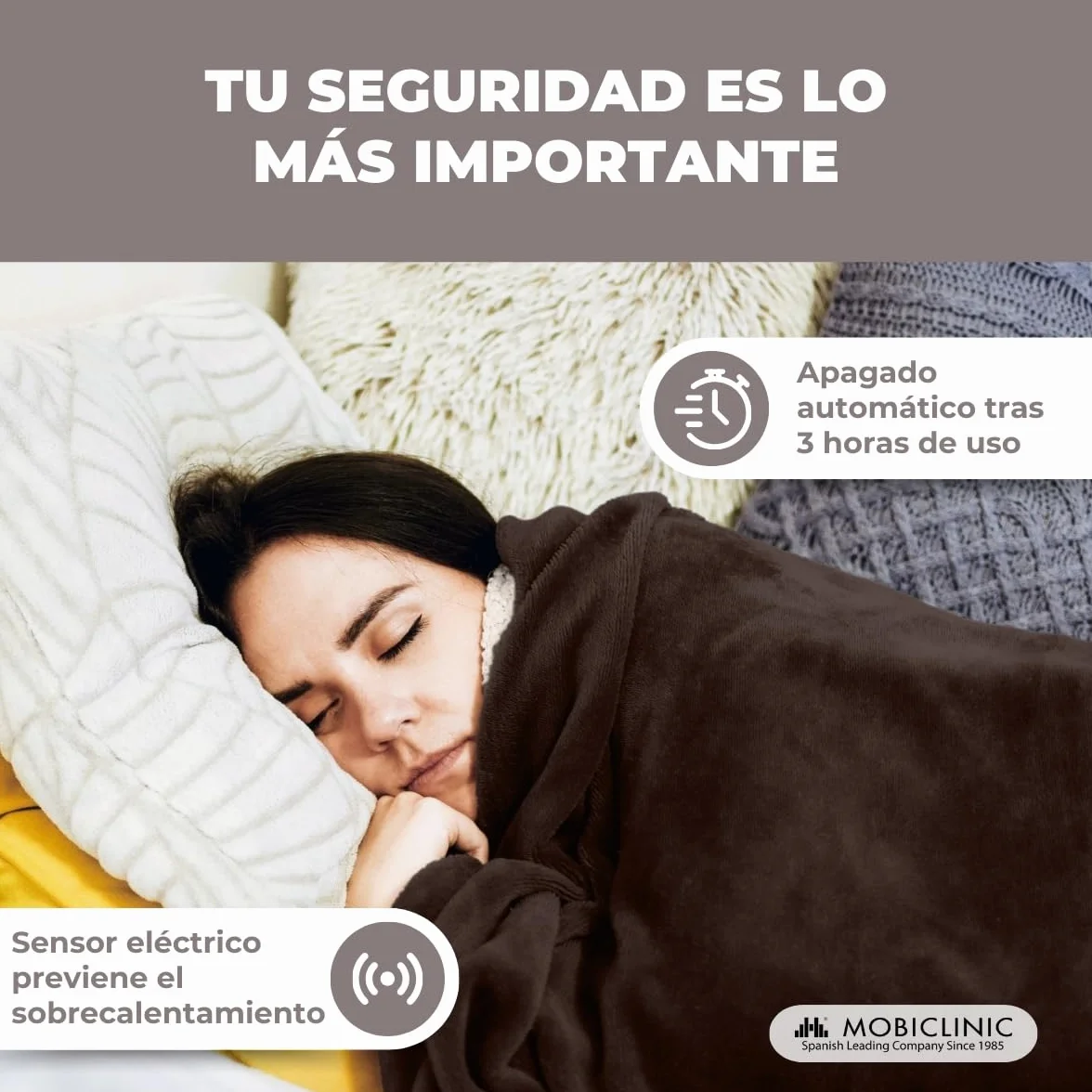 Mobiclinic Manta eléctrica 160x120 cm 100W Temperatura regulable Apagado automático Lavable 3 ajustes de calor