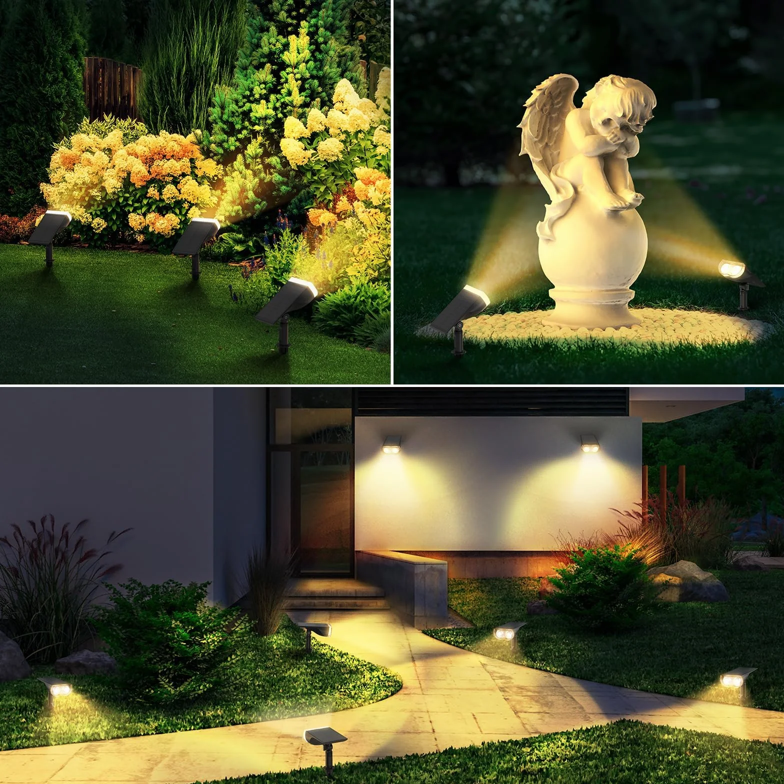Linkind Luces Solares LED Exterior Jardin, Foco Solar 3000k 800lm IP65 Impermeable, 6 Piezas