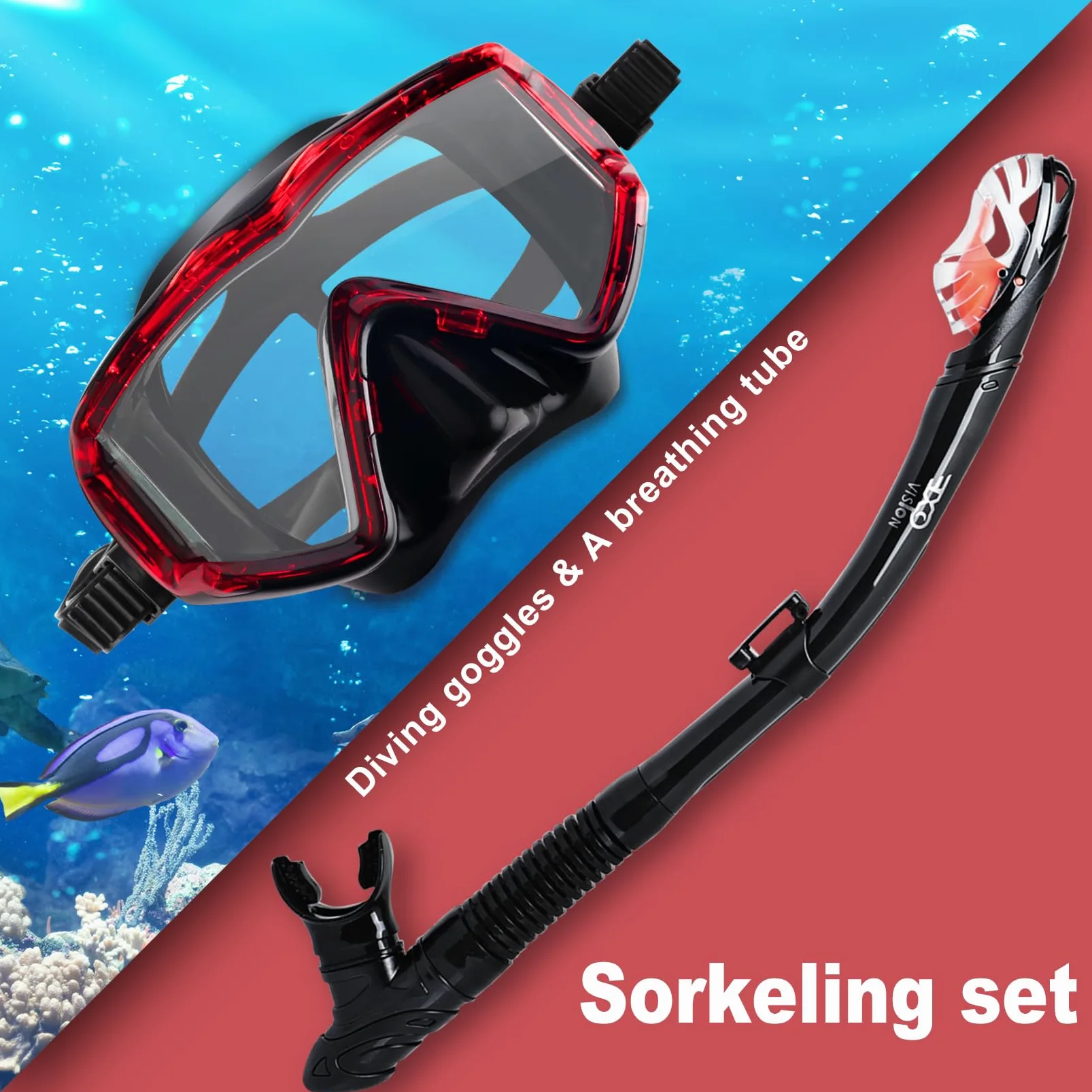 Pano - Juego de esnórquel seco, máscara de esnórquel de 3 ventanas, gafas de buceo antivaho y esnórquel, equipo profesional de máscara de natación para adultos