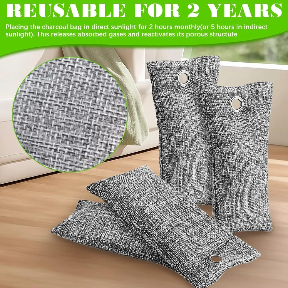 Bolsas Purificadoras de Aire de Carbón de Bambú 4 Pcs 75g Eliminador de Olores para Zapatos Armarios Automóvil