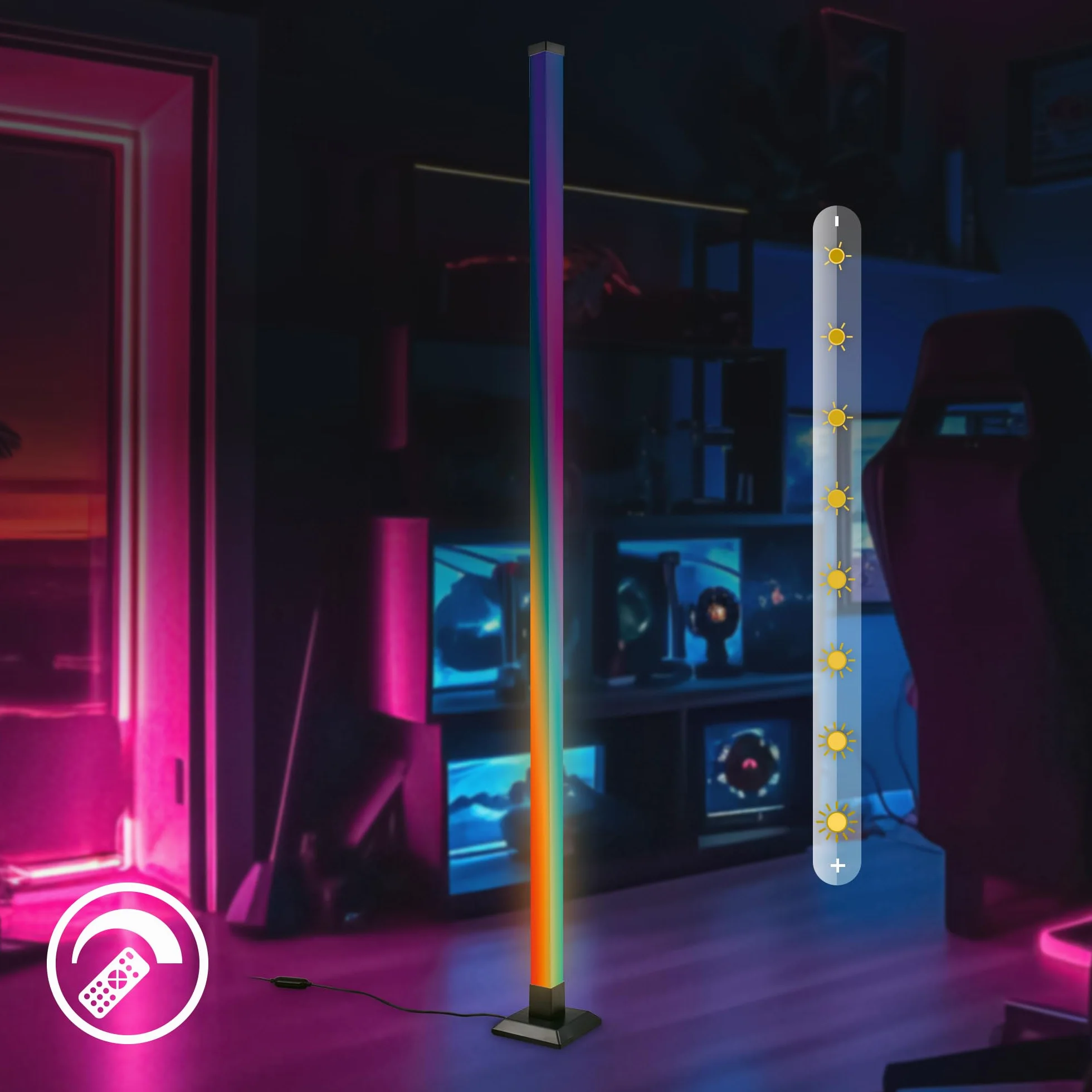 BRILONER Lampara de pie LED con mando a distancia regulable función de música 150x12,5x12,5 cm negro