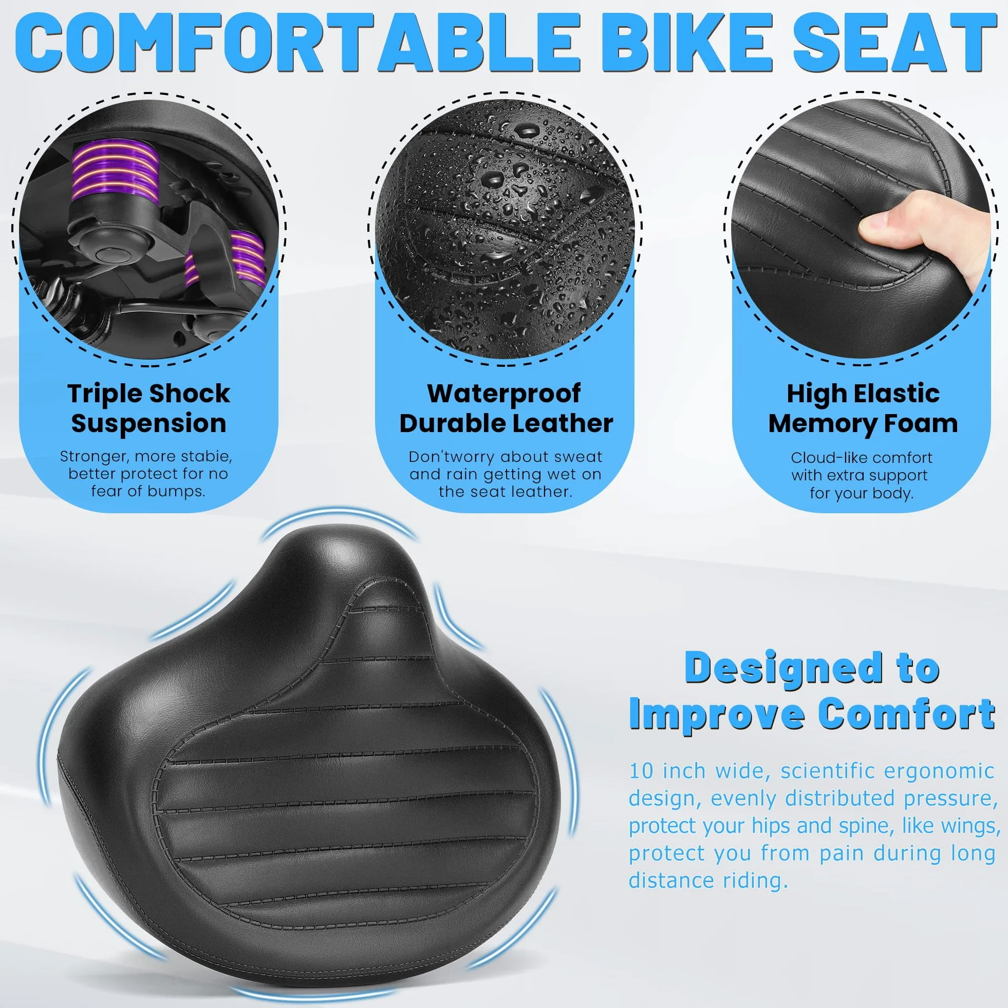 CDYWD Nuevo sillín de bicicleta ancho sin nariz para hombres y mujeres, cómodo, suave, ergonómico, cómodo asiento de bicicleta vintage, sillín de repuesto universal para bicicleta de montaña
