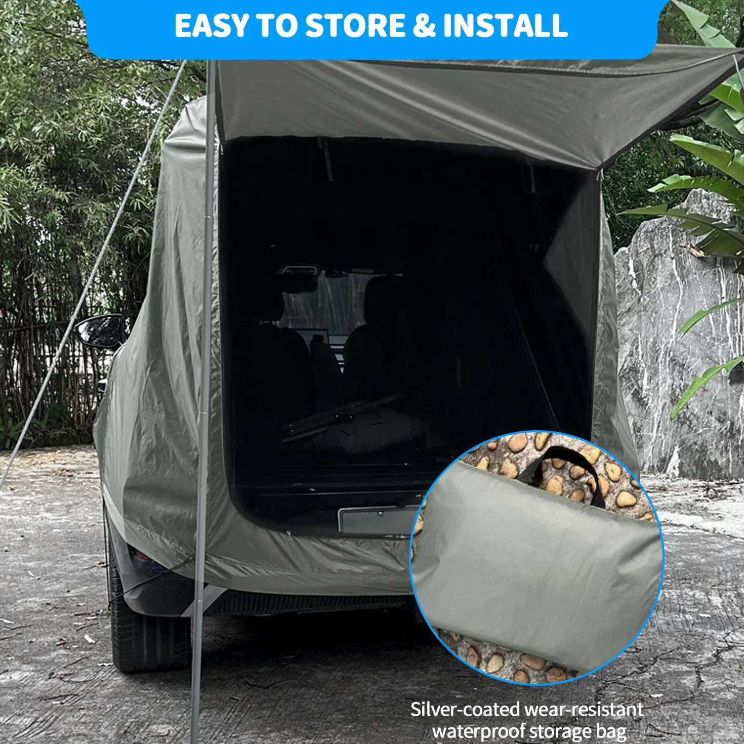 Tienda de Campaña para Coche, Carpa para Portón Trasero con Mosquitera, a Prueba de Viento, Protector Impermeable AutomóVil para SUV, Toldo para Auto para Acampar y Aventuras al Aire Libre, Caqui