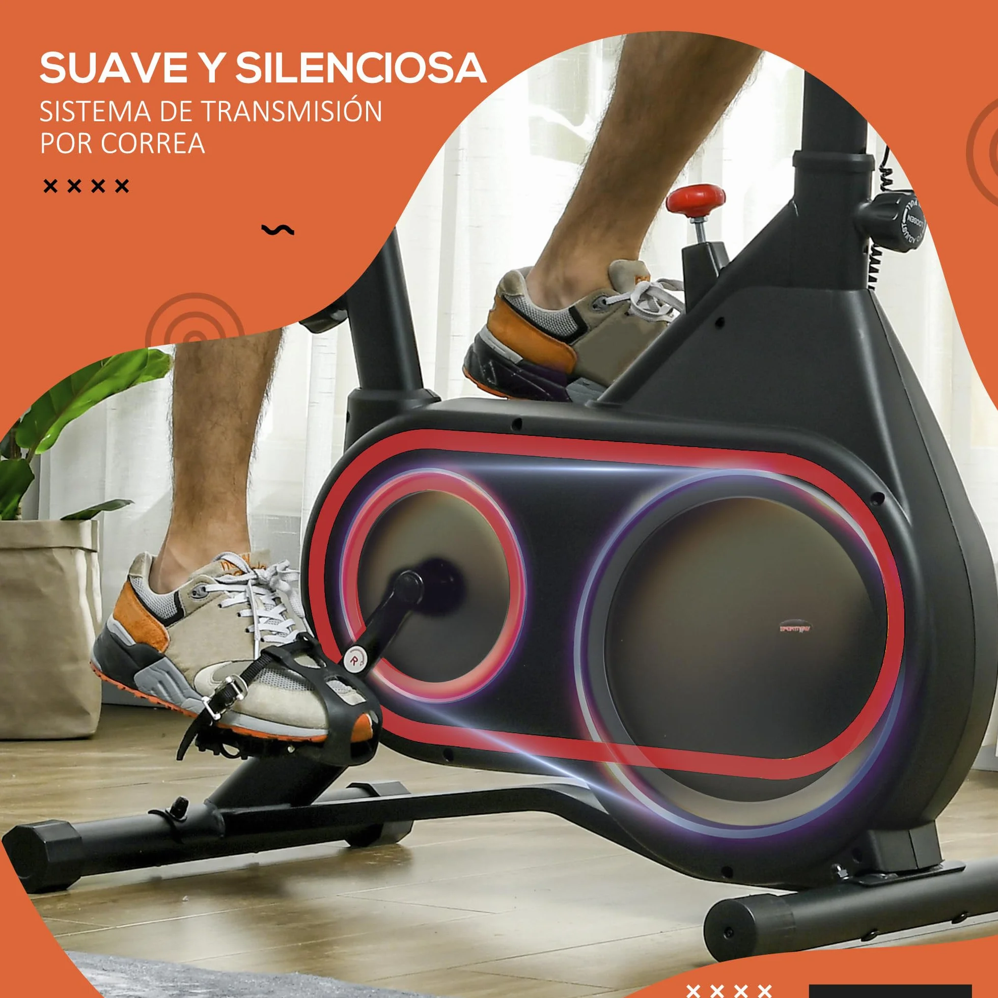 SPORTNOW Bicicleta Estática Bici Estática con Volante de Inercia 4 kg Resistencia Magnética Ajustable Pantalla LCD Silencioso Asiento Ajustable y Soporte de Vasos Carga 120 kg para Casa Gimnasio