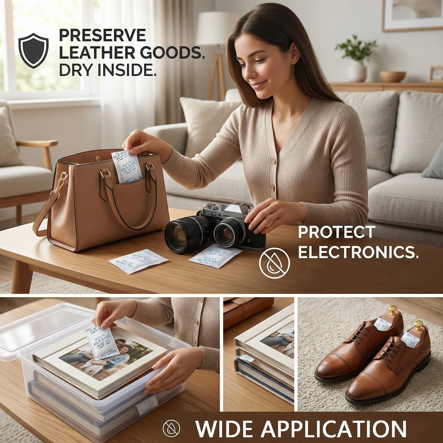 Bolsas Desecantes Gel de Sílice Absorbente de Humedad 10g x 30, Protección para Zapatos Electrónica Cámaras