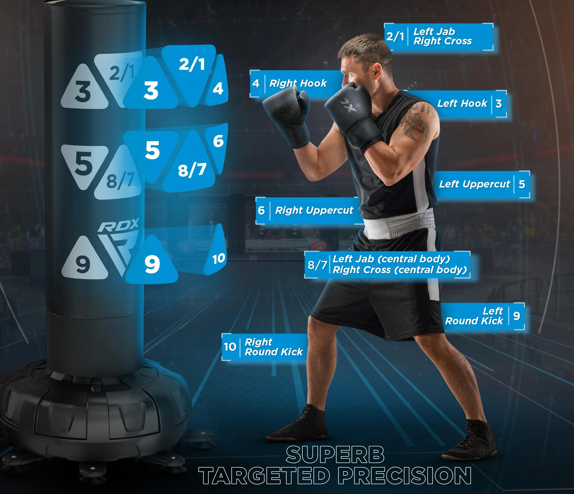 RDX 6FT XXL Saco de Boxeo Pie Puñetazos Guantes para Artes Marciales Mixtas, 150KG Pesado Peber Adultos, Equipo Entrenamiento Gimnasio Casa, 17 Ventosas Bolsa para