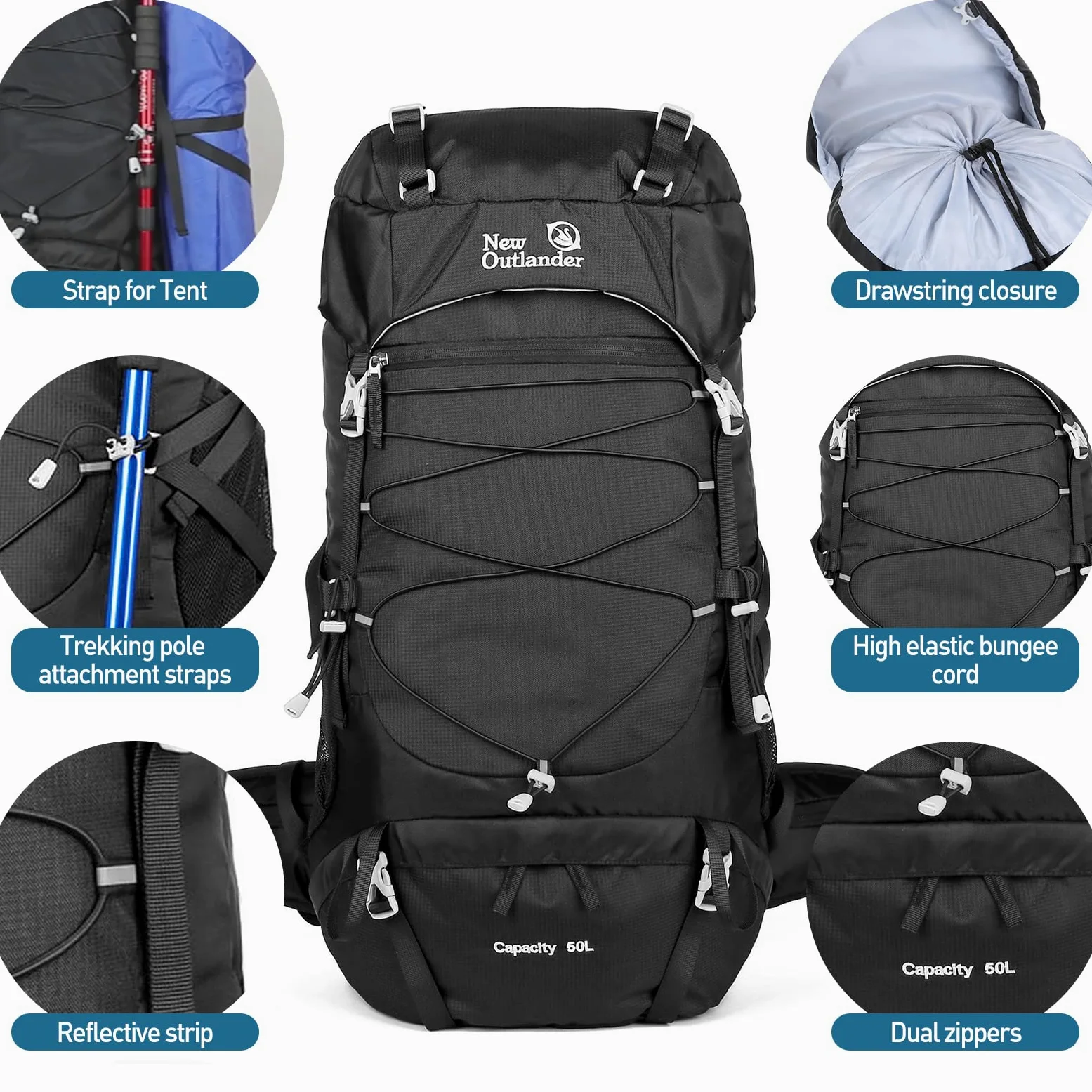 Lixada Mochila de Senderismo de 50L Mochila de Viaje para Acampar MontañIsmo Mochila para Deportes al Aire Libre Mochila Grandes para Hombre y Mujer Impermeable Mochila de Senderismo Mochila de Viaje