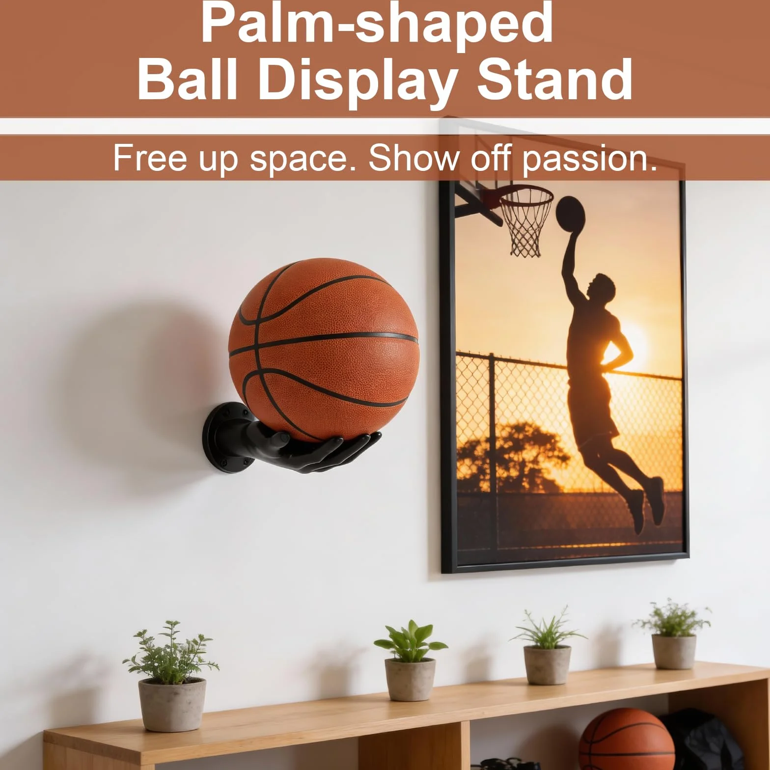 2Uds Soporte Balones, Negros Soporte Balon Futbol en Forma de Palma, Regalo Creativo de Baloncesto para Almacenamiento y Decoración, Soportes para Balón en la Pared de Rugby y Fútbol