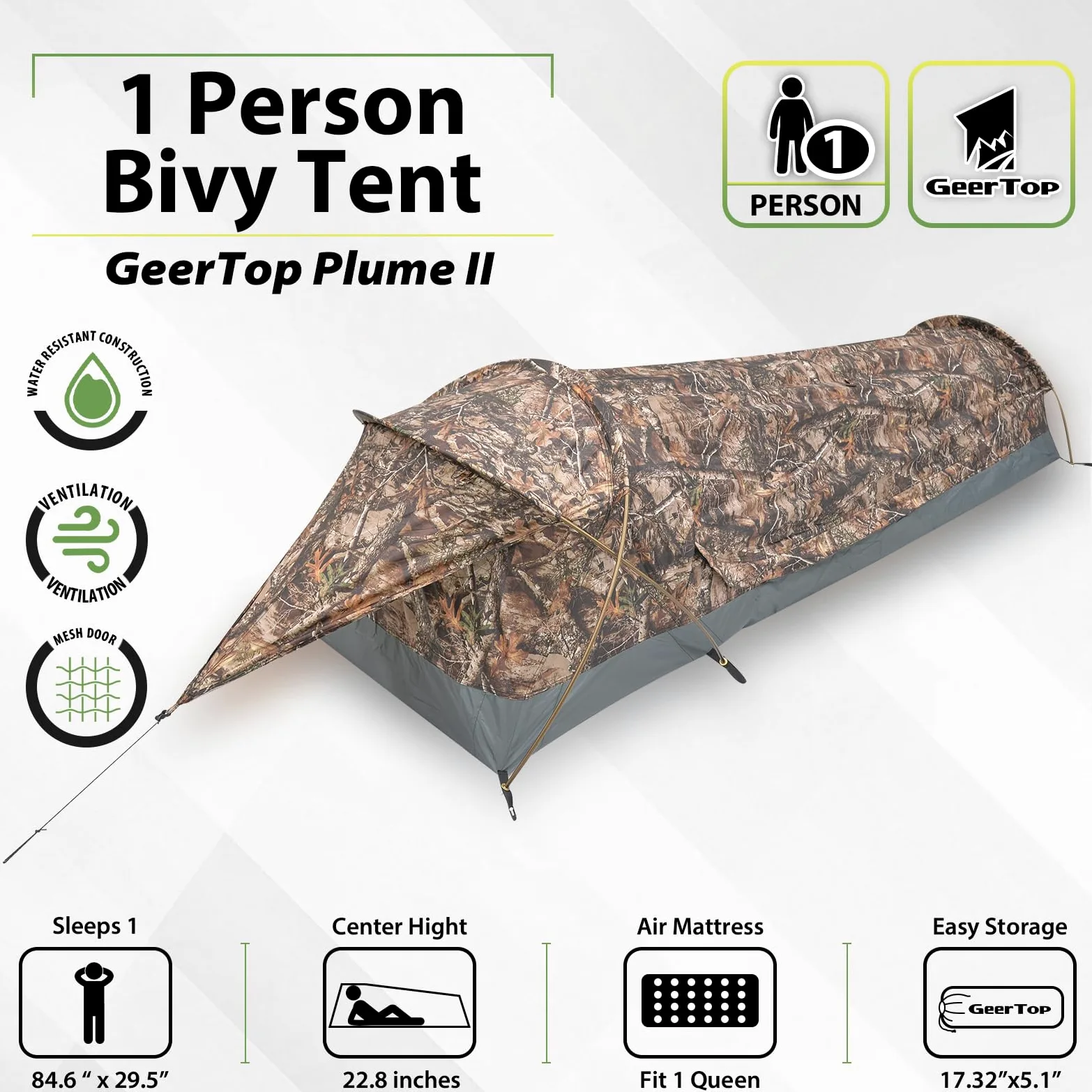 GEERTOP Ultralight 1-Person wasserdichtes Bivy Zelt, grün, im Freien Schlafsack, Camping Bivvy Bag Decke wiederverwendbar für Outdoor Camping, Wandern, Wasserdicht