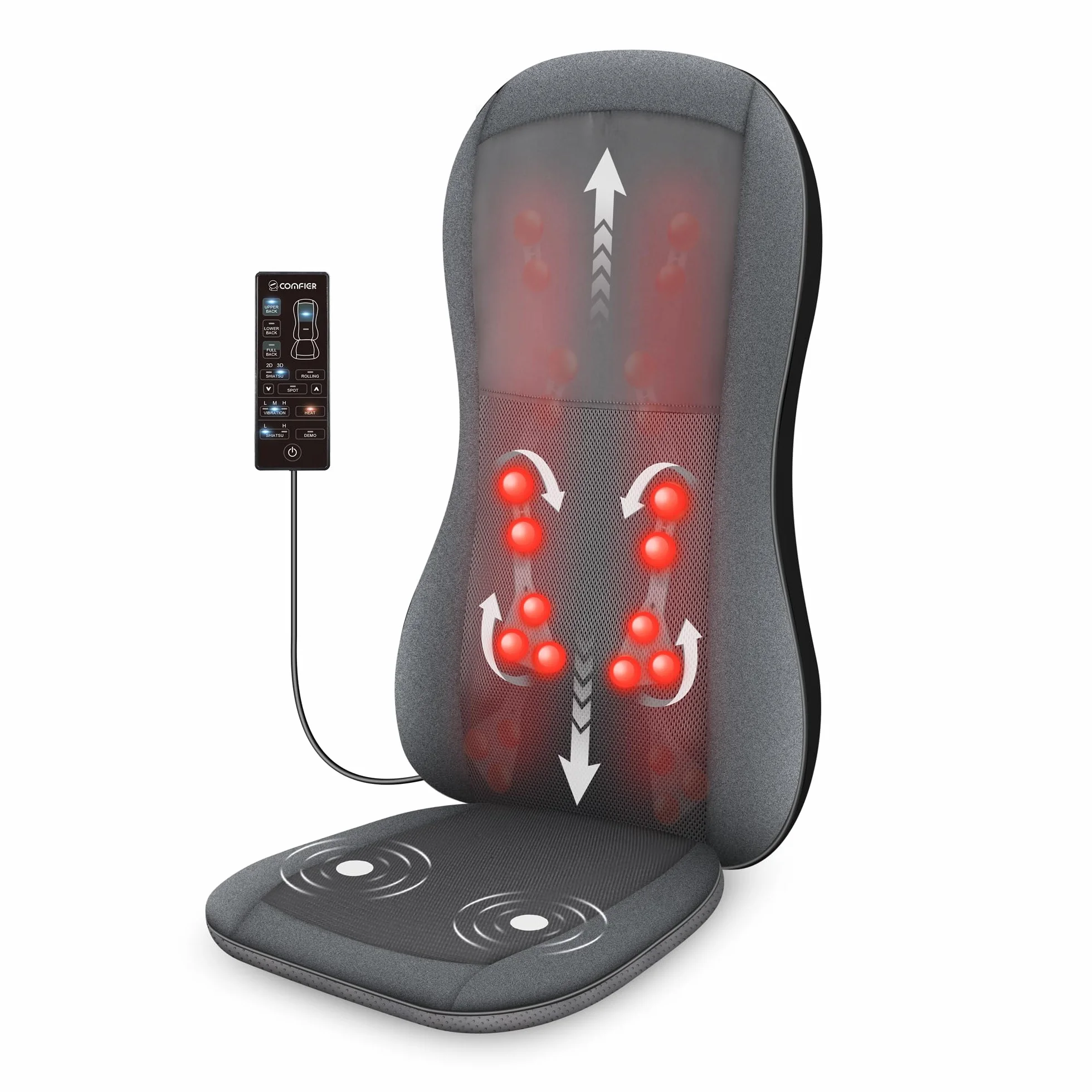 COMFIER Masajeador Shiatsu para Espalda, Sillón de Masaje con Calor, 10 Nodos, Almohadillas Rodantes Lumbares