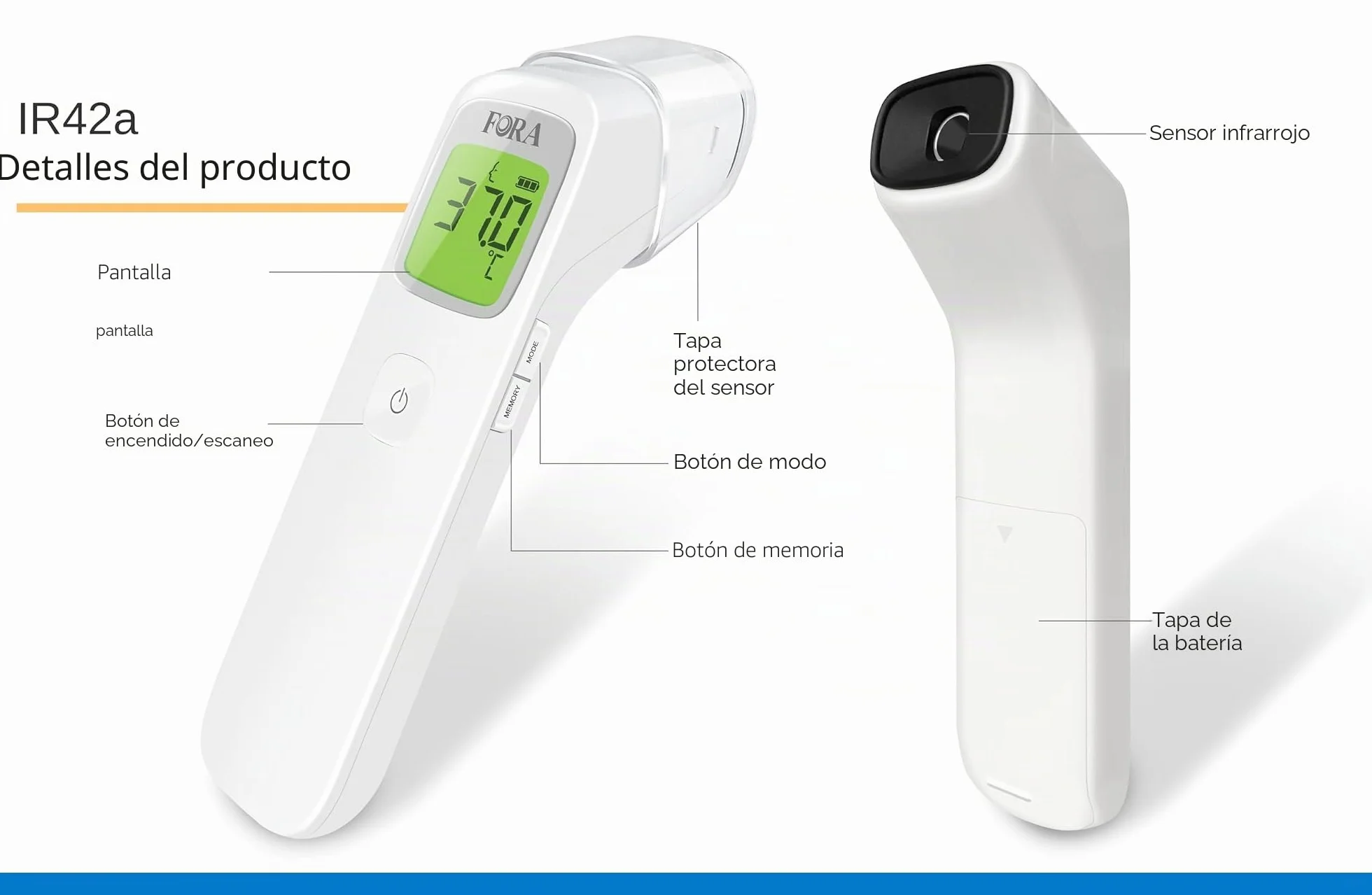 FORA IR42 Termómetro infrarrojo de frente sin contacto para fiebre, medición inmediata y precisa, indicador LED