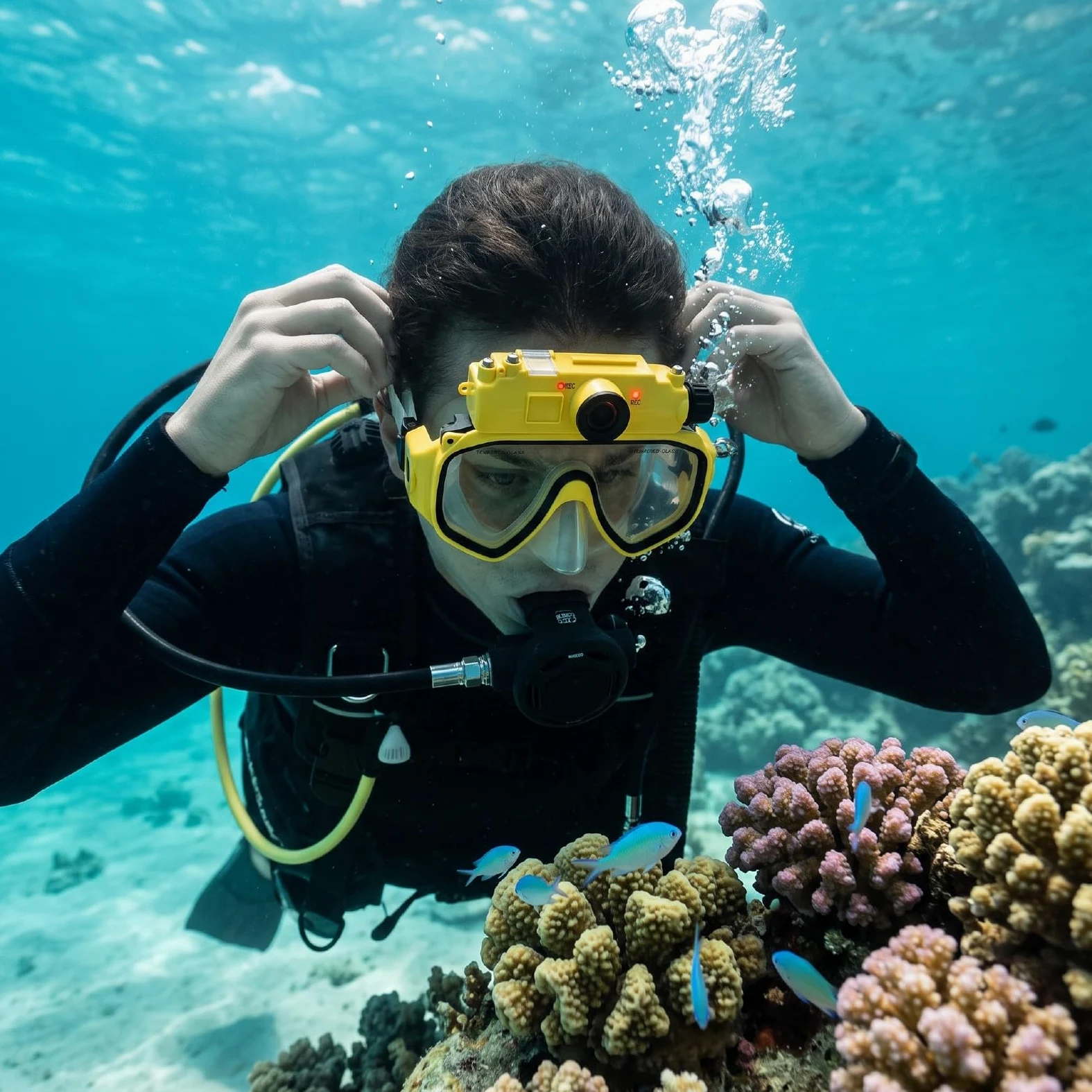 Gafas de Buceo para Snorkel con Cámara 2K 5MP | Gafas de Natación para Apnea, Resistente Al Agua, 15M, Gran Angular de 100 Grados, Antivibración, Aplicación WiFi