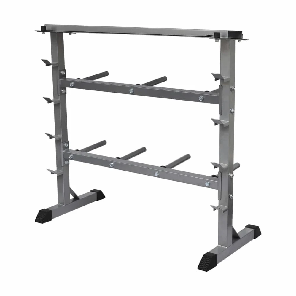 Generic Soporte de barra compatible con mancuernas de neopreno y hierro fundido, marco de acero pesado con una carga máxima de 300 Kg, Base antideslizante, Gris, 49 X 100 X 95 Cm, 7 Ronda