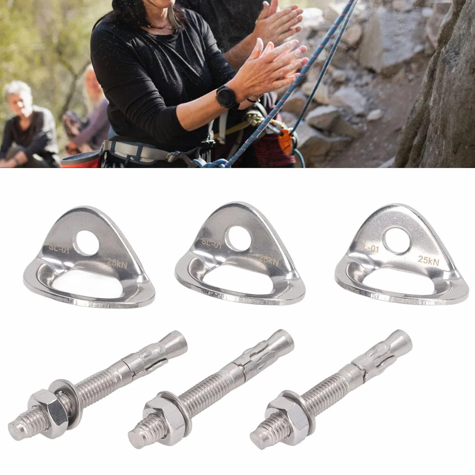 Alomejor 3 Pares de Mangos de Escalada de Acero Inoxidable, Juego de Pernos de Escalada para Muro de Escalada Interior y Exterior, Anclajes de Escalada de Montaje rápido para ejerc