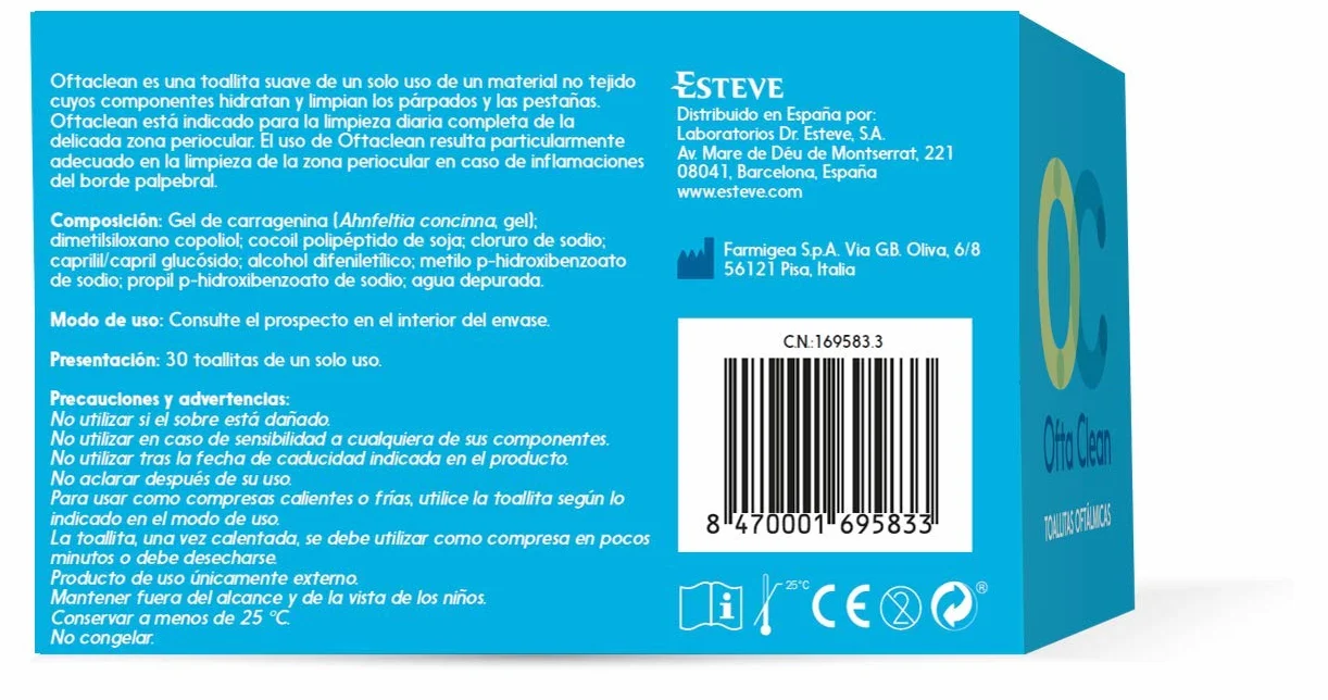 OFTA CLEAN 30 toallitas XL limpieza ocular diaria limpiadoras antimicrobianas emoliente acción dual caliente fría