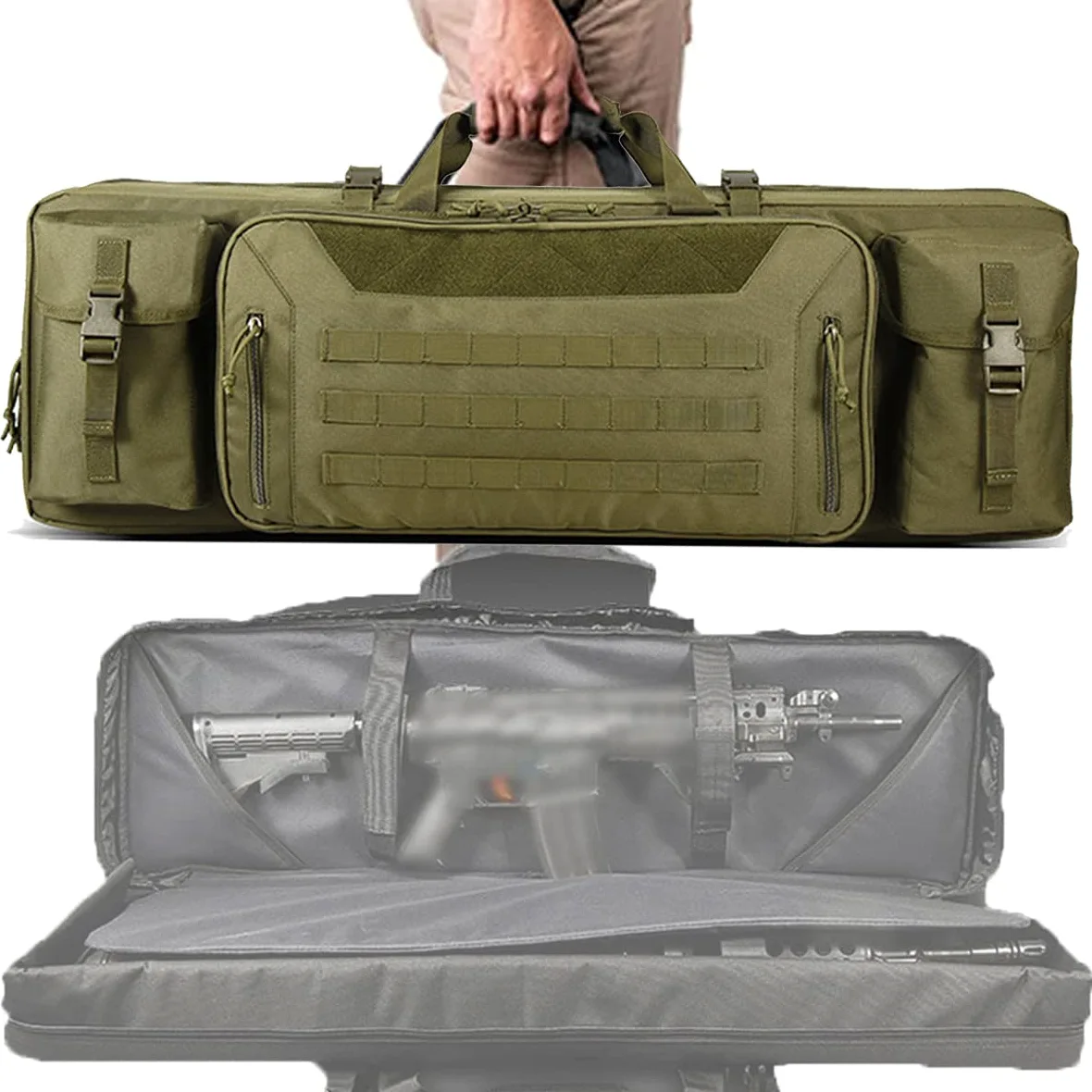 Funda para Armas Largas, 36/42 Inch Funda de Bolsa de Rifle Doble, Bolsa Táctica Funda para Arma Funda para Transporte de Armas, Adecuado para Deportes de Pesca, Caza y Tiro,Green-42in/107cm