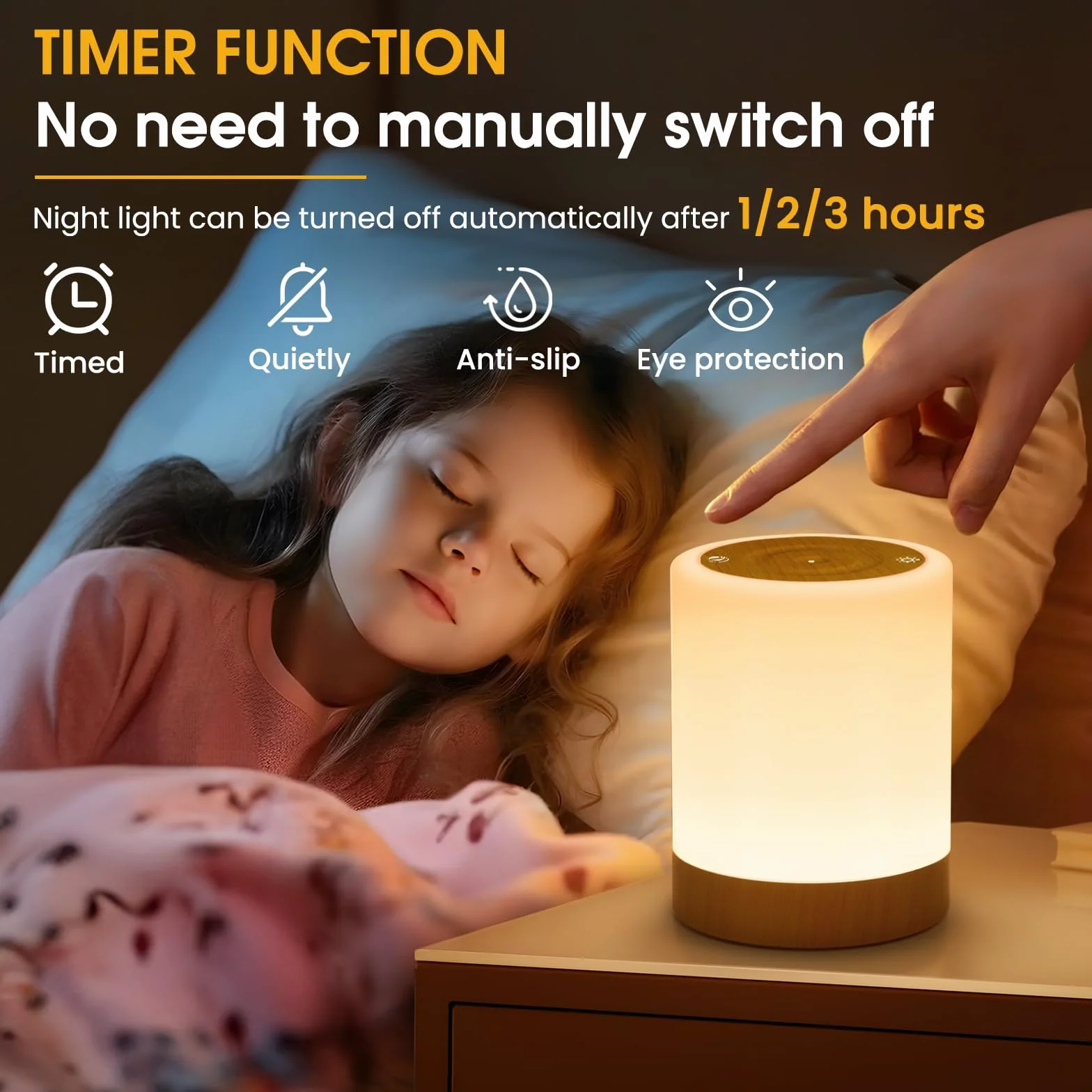 Lampara de Mesita de Noche Tactil Regulable LED Recargable USB 256 RGB 5 Modos Temporizador