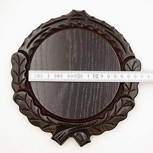 GTK - Juego de 3 placas de cuña talladas oscuras AF 14 cm con 3 hojas de roble, portada pequeña, tabla cuña, tabla para especias, cartel para trofeos