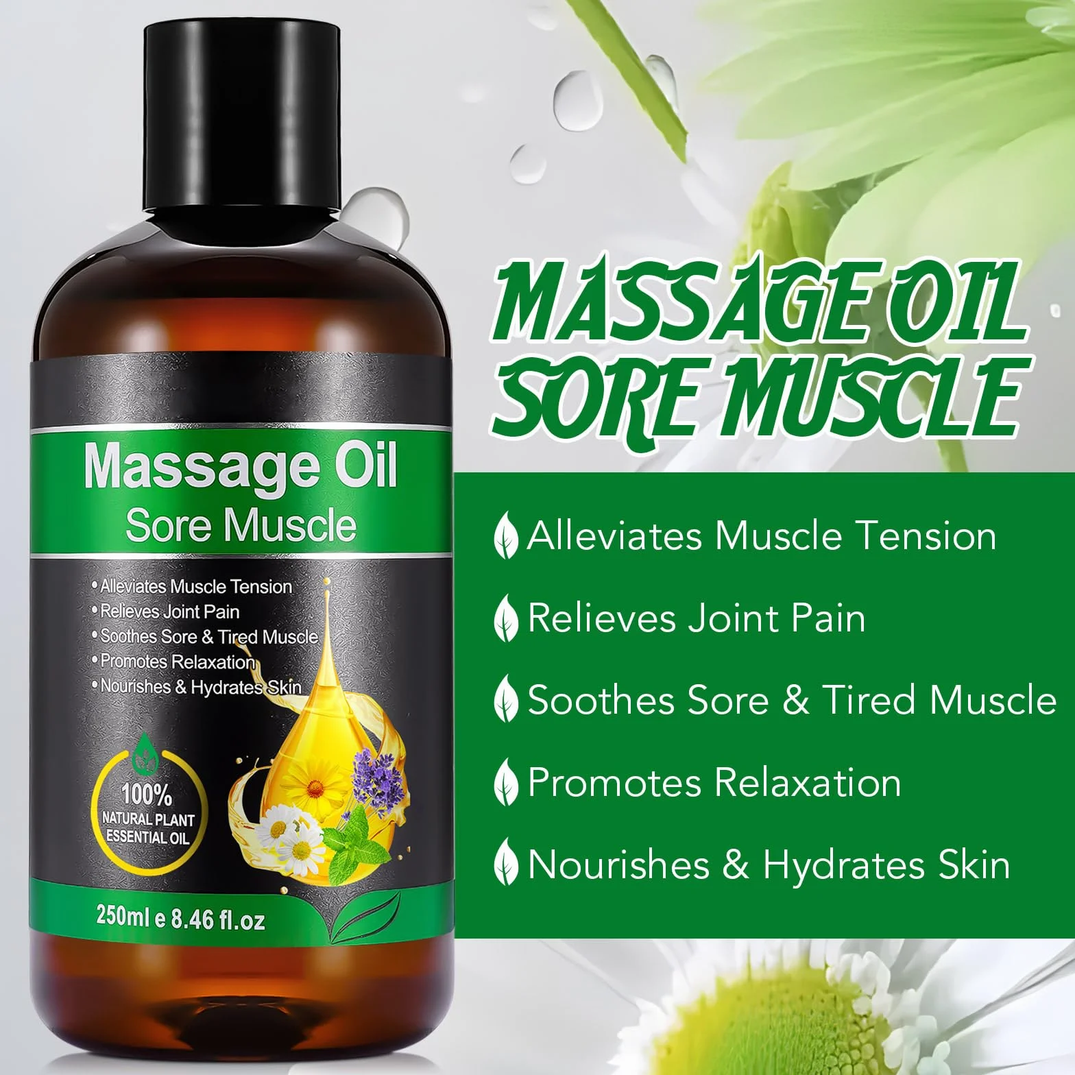 Aceite de Masaje Corporal Hidratante Lavanda y Menta para Aliviar Dolor Muscular 250ML