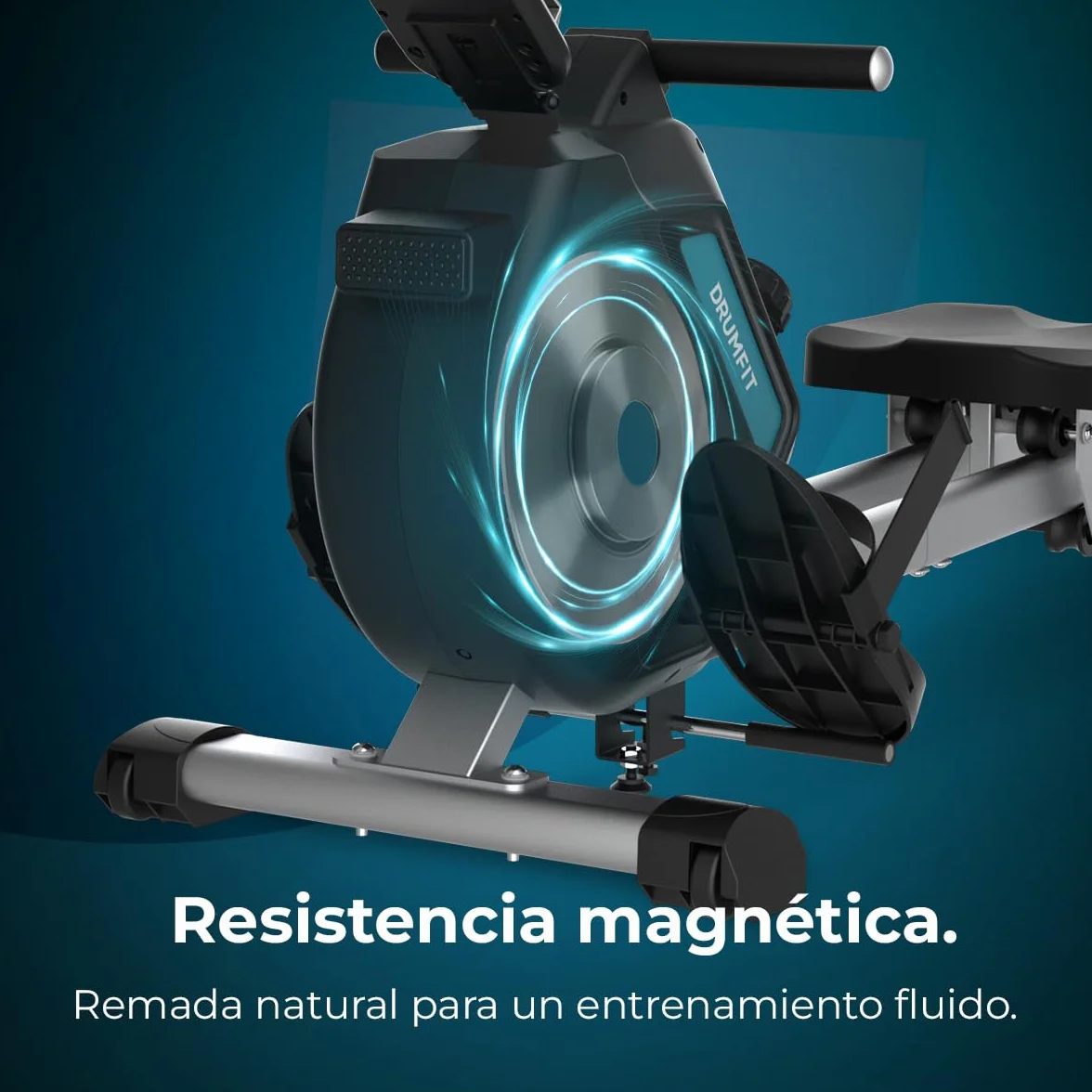 Cecotec Máquina de remo DrumFit Rower, Resistencia Magnética, 10 Niveles, Volante de Inercia, Deslizamiento Silencioso, Display LCD, Diseño compacto y Ruedas