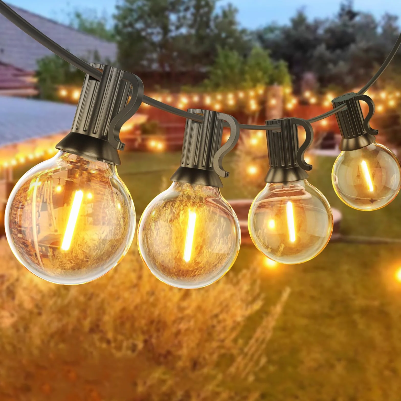 Guirnalda Luces Exterior 15M IP45 Impermeable Conectable 25+1 Bombillas Plástico Inastillable 2500K Blanco Cálido