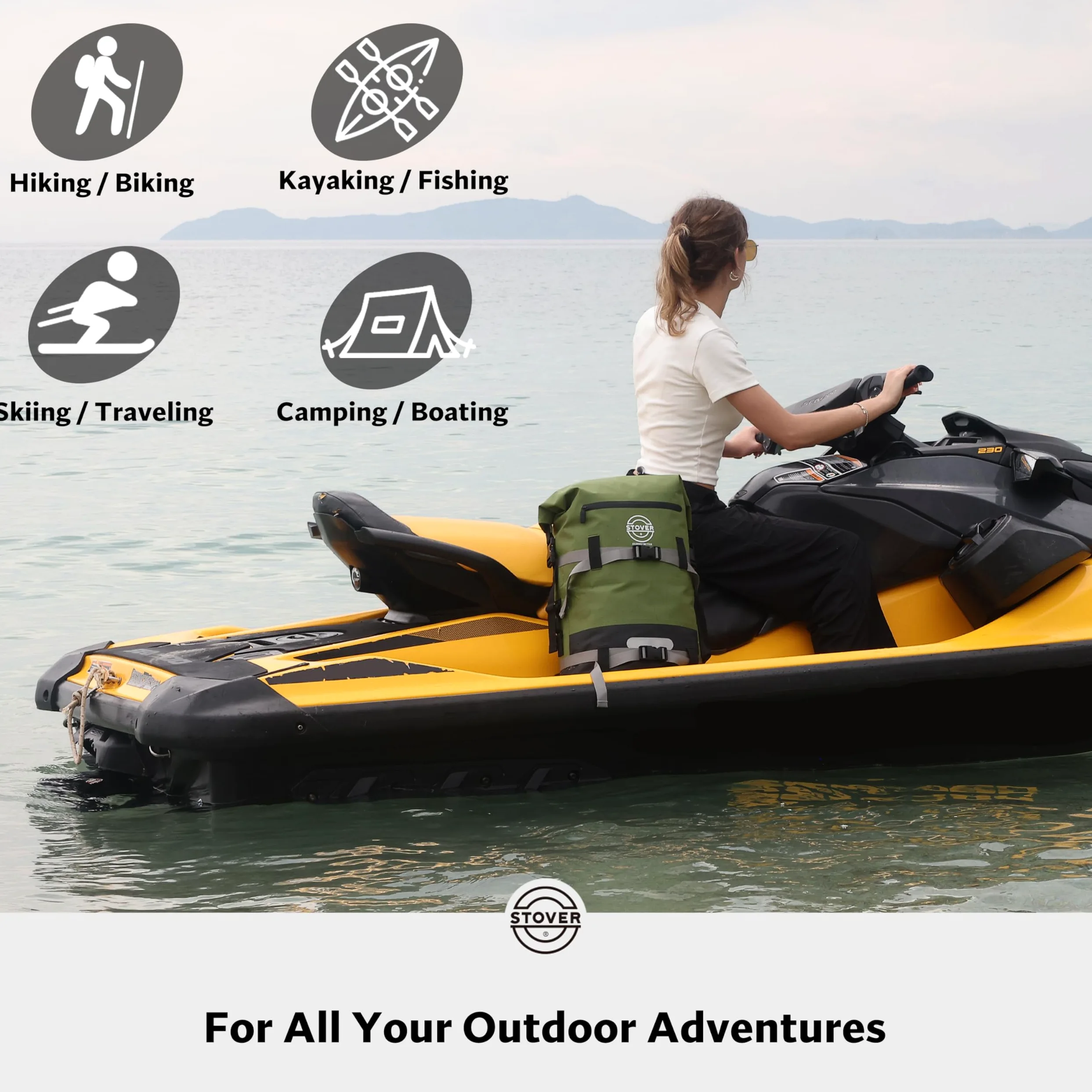 STOVER Bolsa seca impermeable de 25/30/40/55 L, mochila seca resistente con parte superior enrollable para kayak, canotaje, camping, hombres y mujeres, Verde, 40L US, Bolsa seca