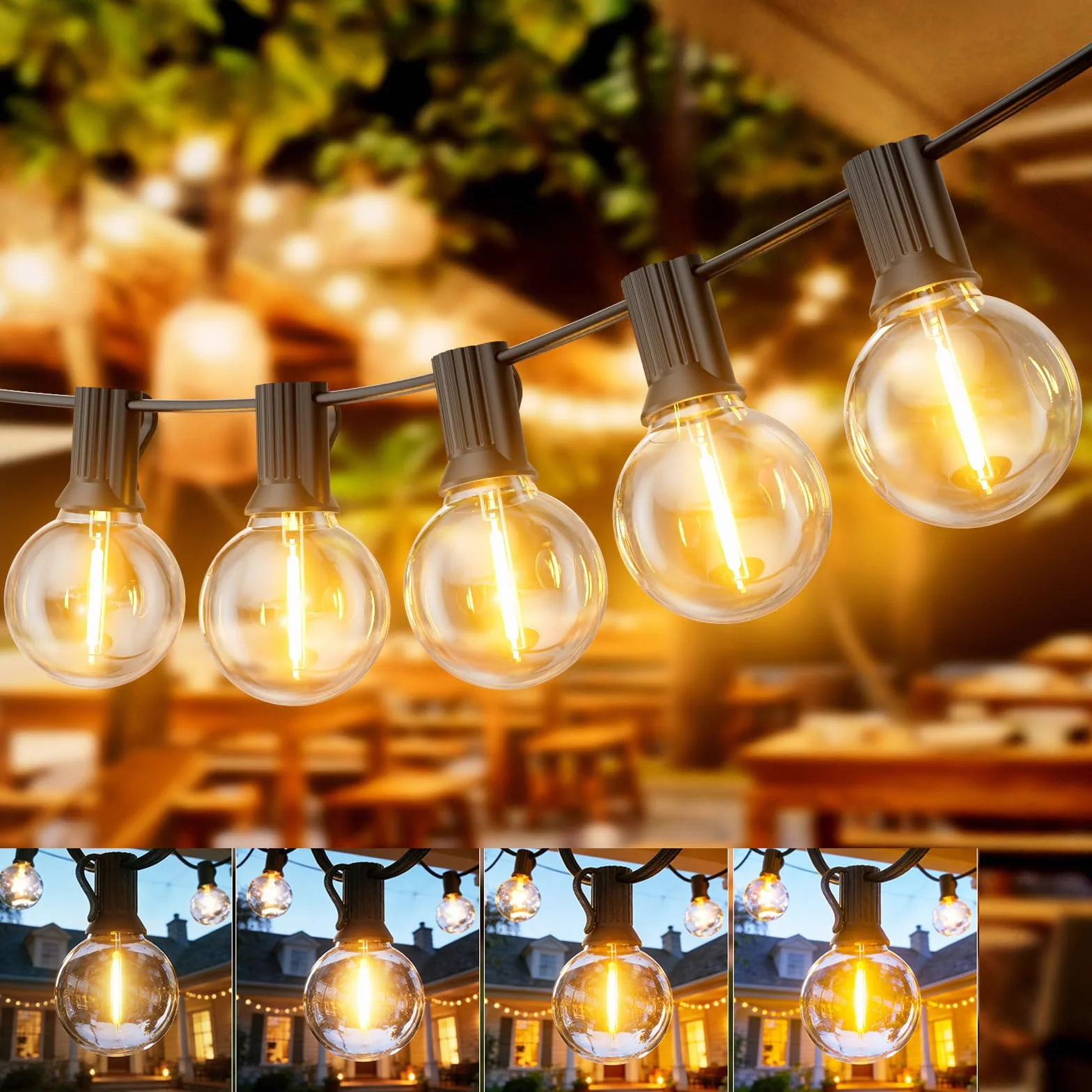 Guirnalda Luces Exterior LED 45M G40 IP45 Impermeable Blanco Cálido 2700K E12 Para Jardín Patio Café