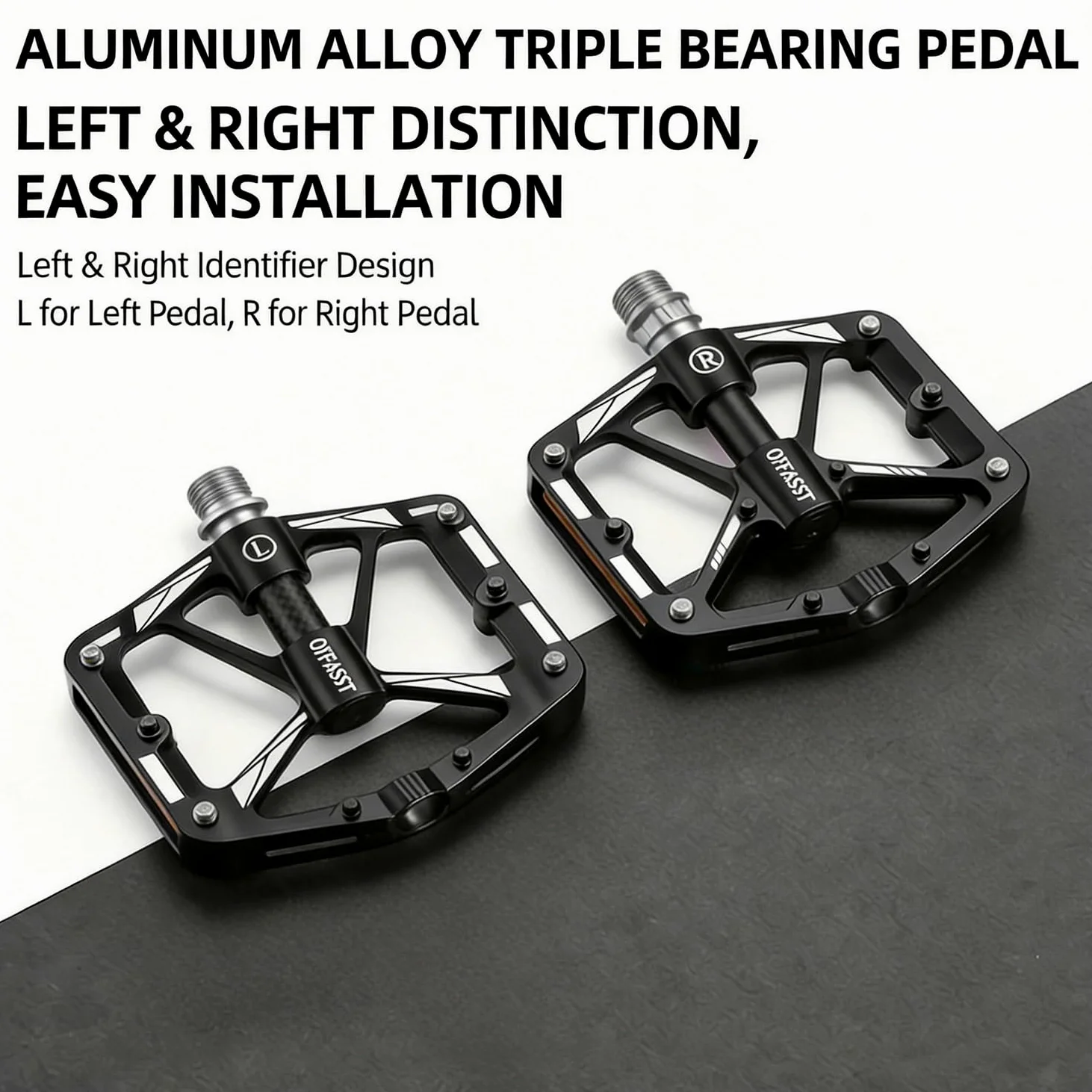 Pedales de bicicleta de montaña de carbono ultralichte 283 g, 3 rodamientos CNC de aluminio con tubo interior de carbono y eje Cr-Mo - 9/16" MTB/Road Bike Plataforma, 6 pines de acero