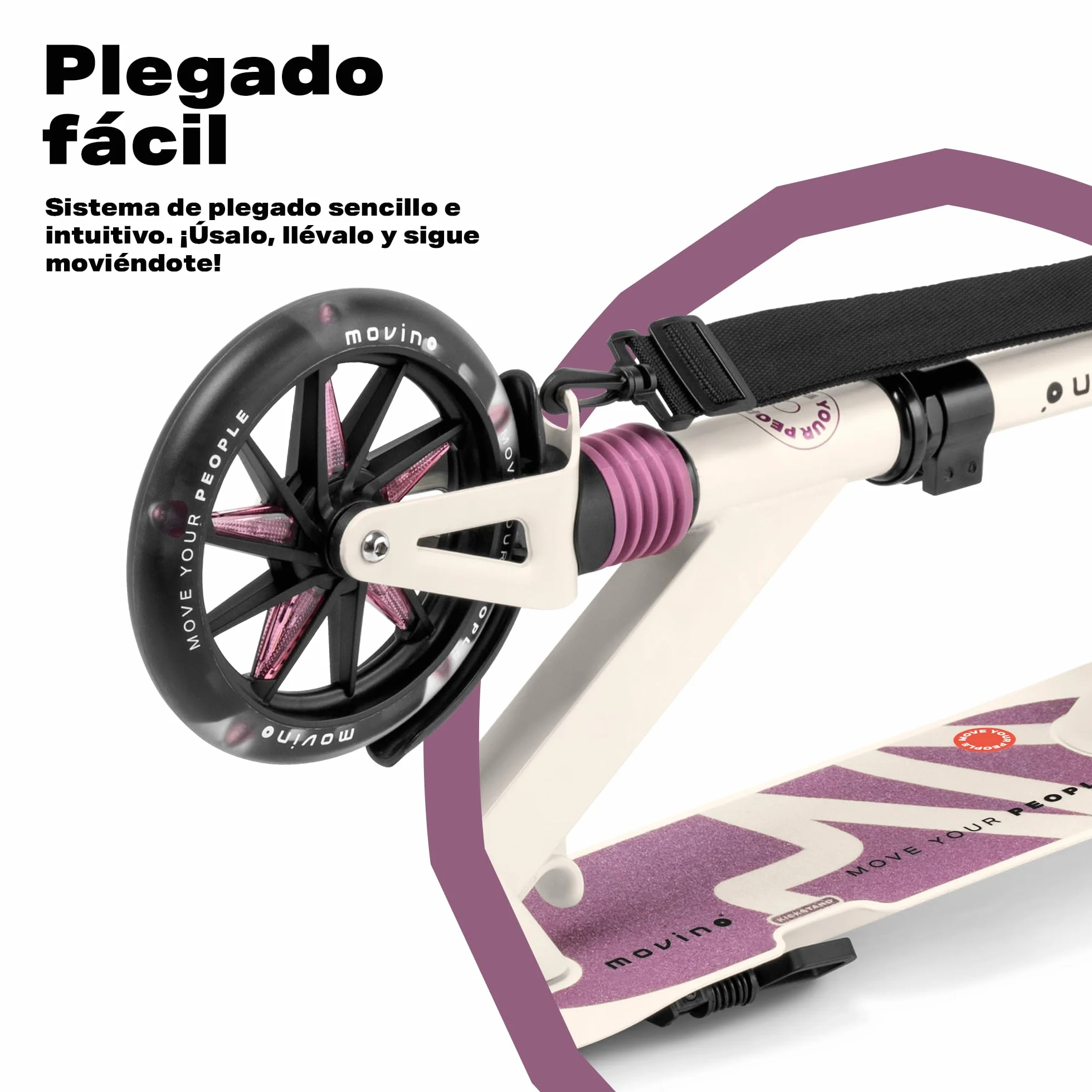 Movino Patinete Plegable Urbano para Niños Adultos Adolescentes hasta 100 kg Ruedas LED 180 mm Manillar Ajustable