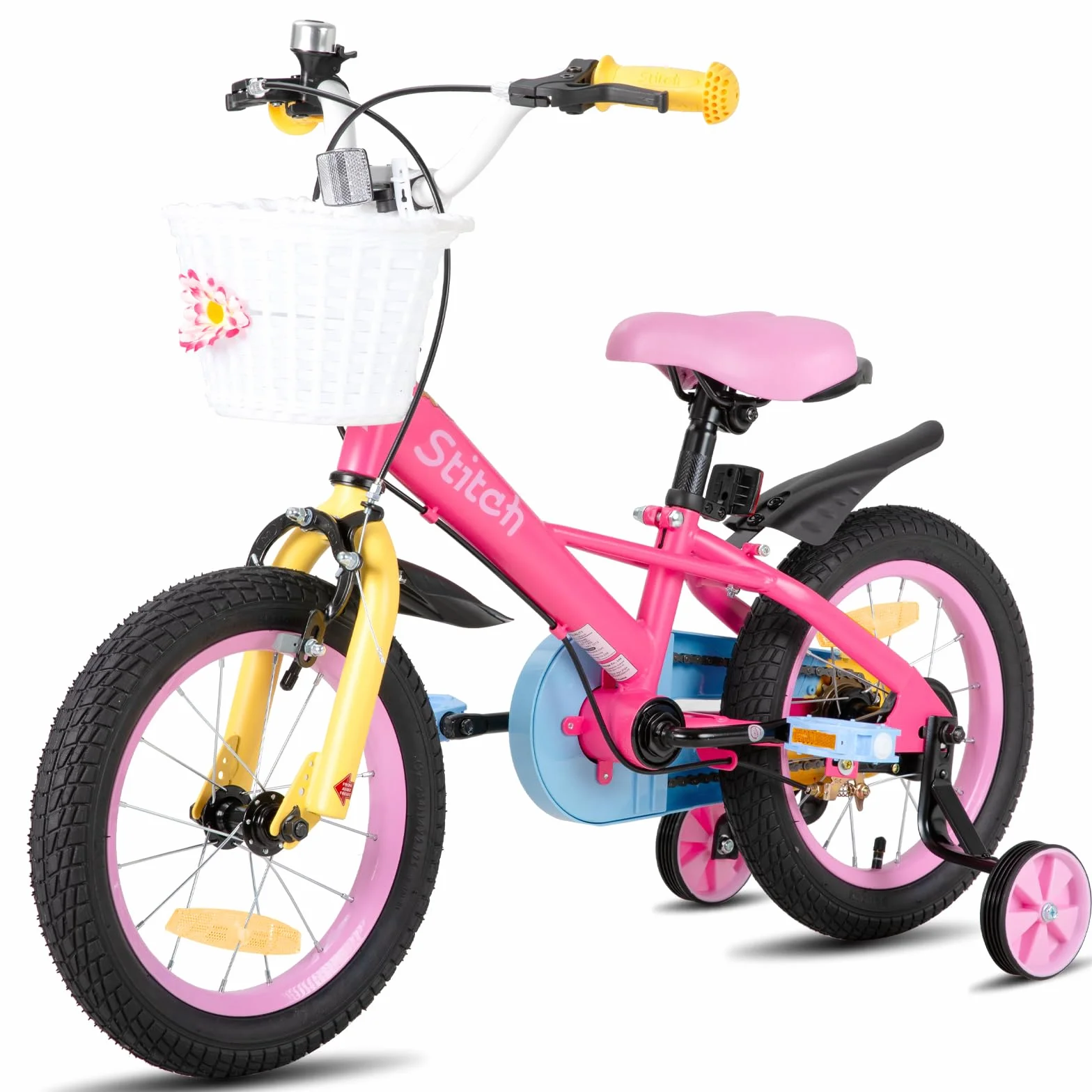 STITCH Macaron 12/14/16/18 Pulgadas Bicicleta Infantil de 3 a 8 años ，Bicicleta Infantil con estabilizador y Cesta