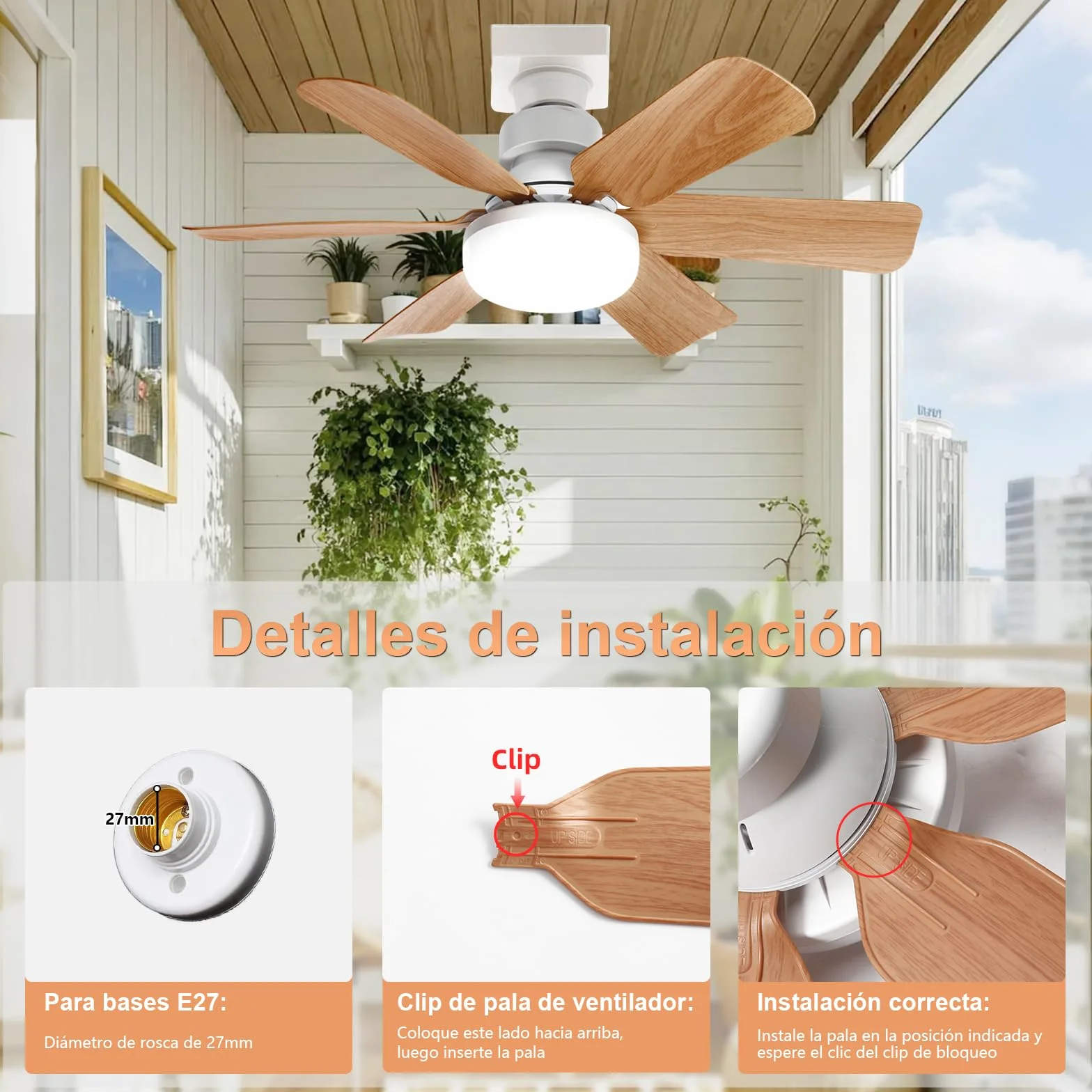 Ventilador de Techo con Luz y Mando a Distancia, 51CM, Regulación Continua de Luz, 3 Velocidades, Temperatura de Color Regulable