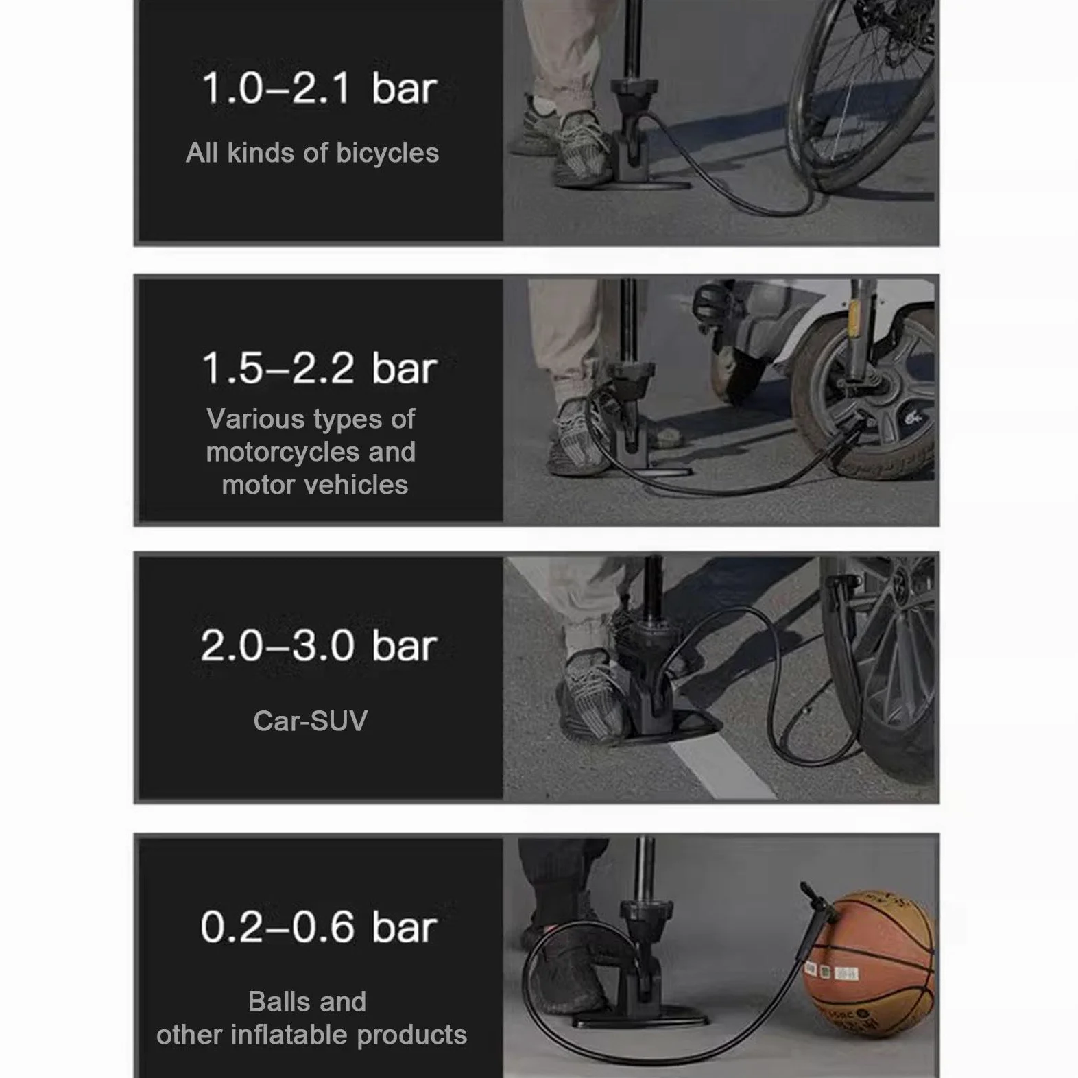 Bomba de Bicicleta con Alta Presión y Manómetro de 16 Bar/230 PSI - Bomba de Suelo para Bicicleta Compatible con Válvula Presta y Schrader - Bomba de Neumáticos
