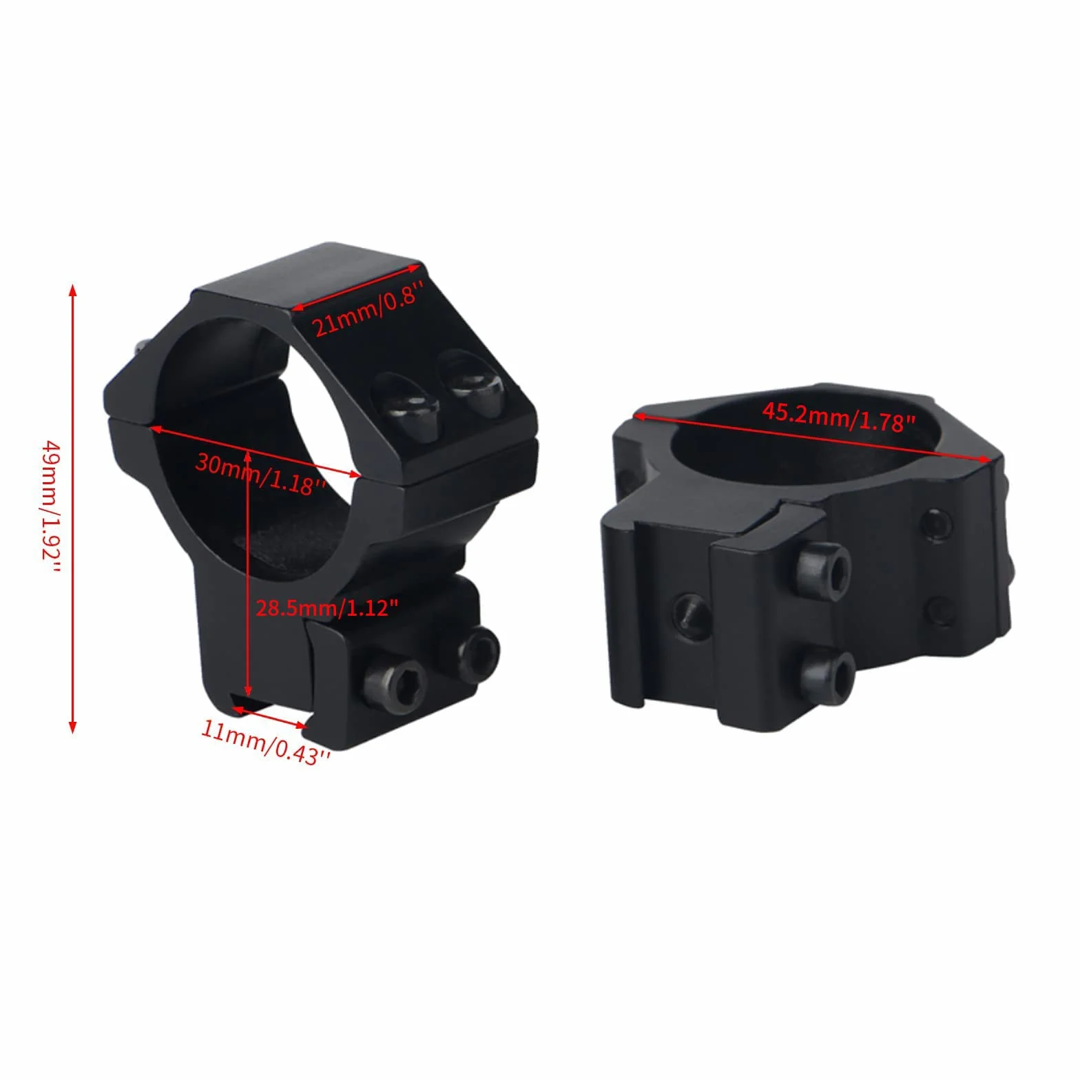 Perfil Medio Scope Rings - 30mm Mount Rings Adaptador con 11mm Dove Rail