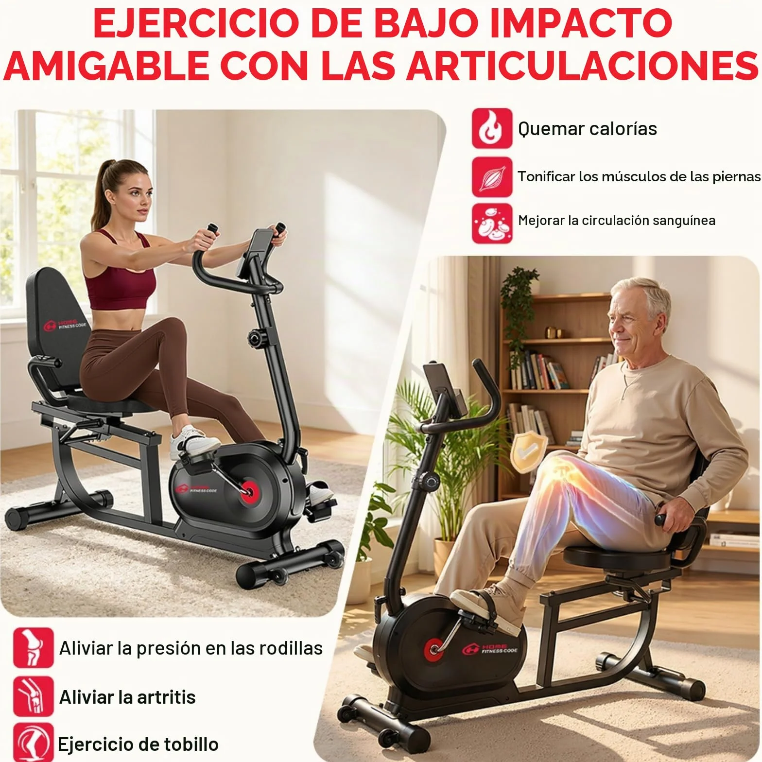 Bicicleta estática 5 en 1 con 16 resistencia magnética y capacidad de carga de 150 kg, ergómetro con respaldo y pantalla LCD, asas de frecuencia cardíaca, fitness