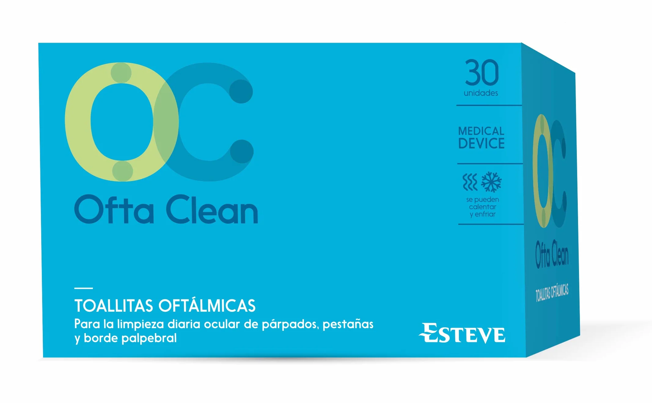 OFTA CLEAN 30 toallitas XL limpieza ocular diaria limpiadoras antimicrobianas emoliente acción dual caliente fría