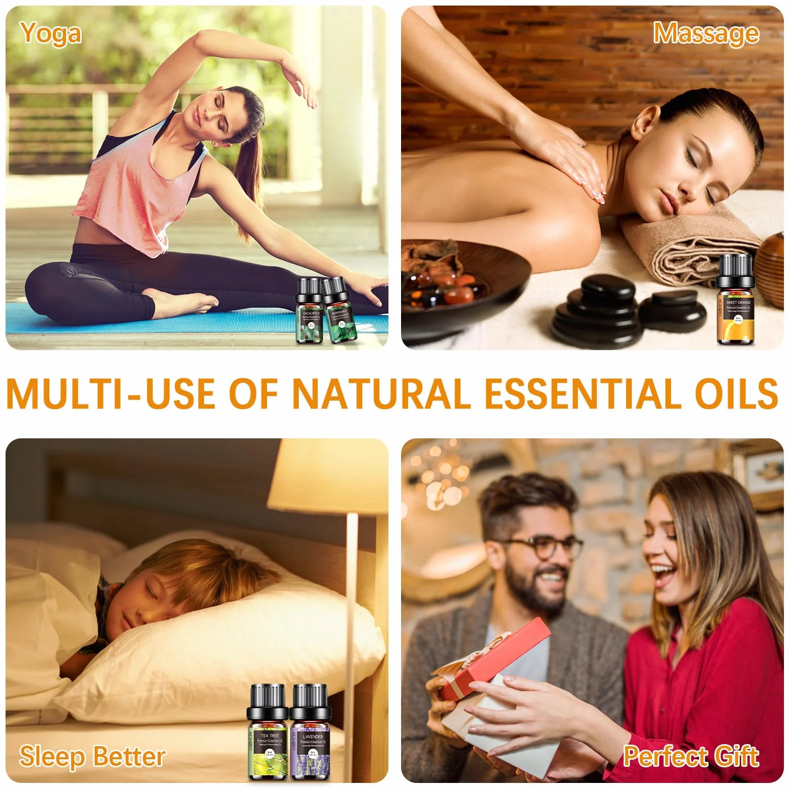 Aceites Esenciales para Humidificador 6 x 10ML, Set de Aceites Aromáticos Naturales para Difusor, Aromaterapia - Lavanda, Menta, Árbol de Té, Eucalipto, Naranja Dulce