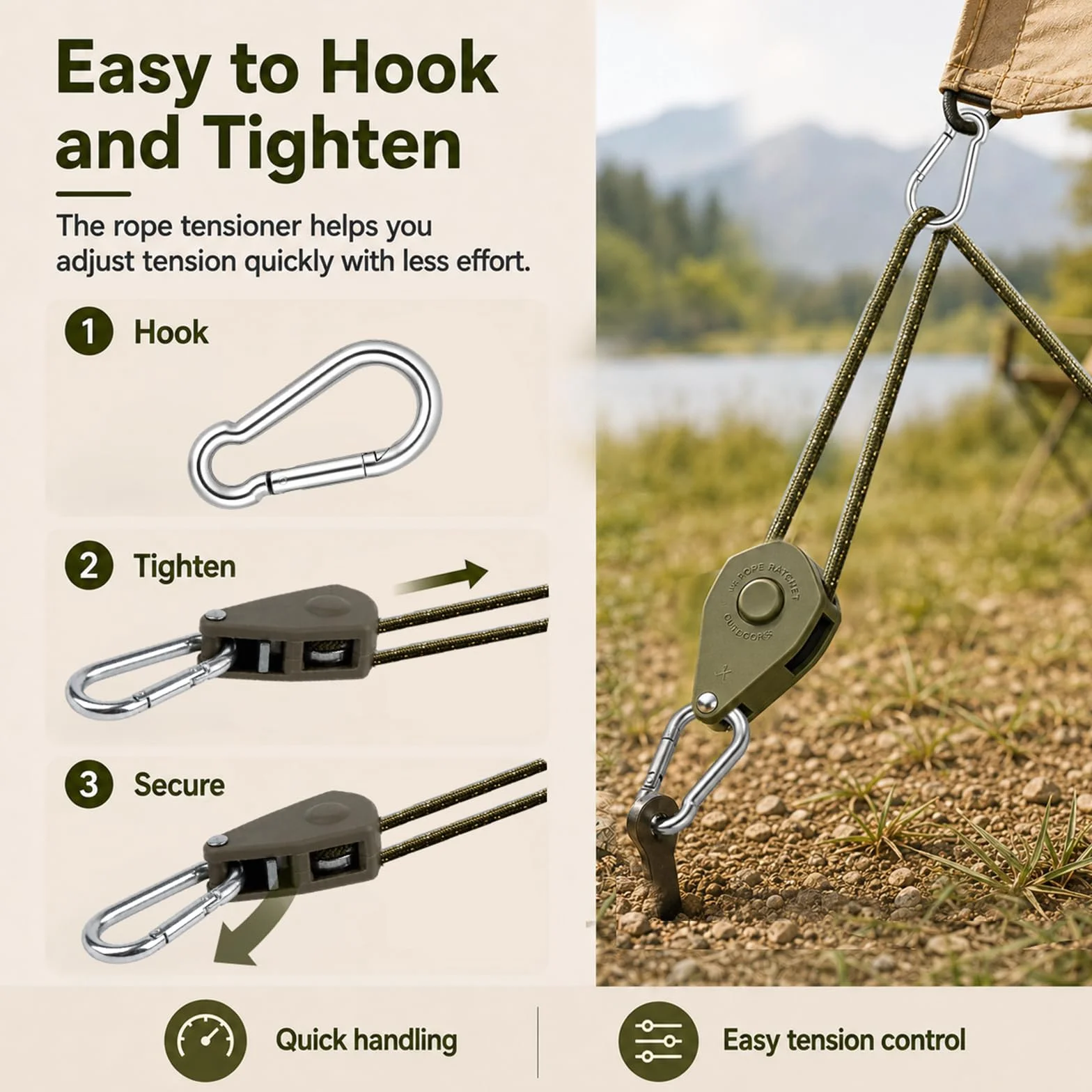 4M - Vientos reflectantes con tensor de cuerda, 8 vientos para camping, vientos para vela de sol negra, cuerda de tienda de campaña con tensor, accesorios para tienda de campaña, fácil de