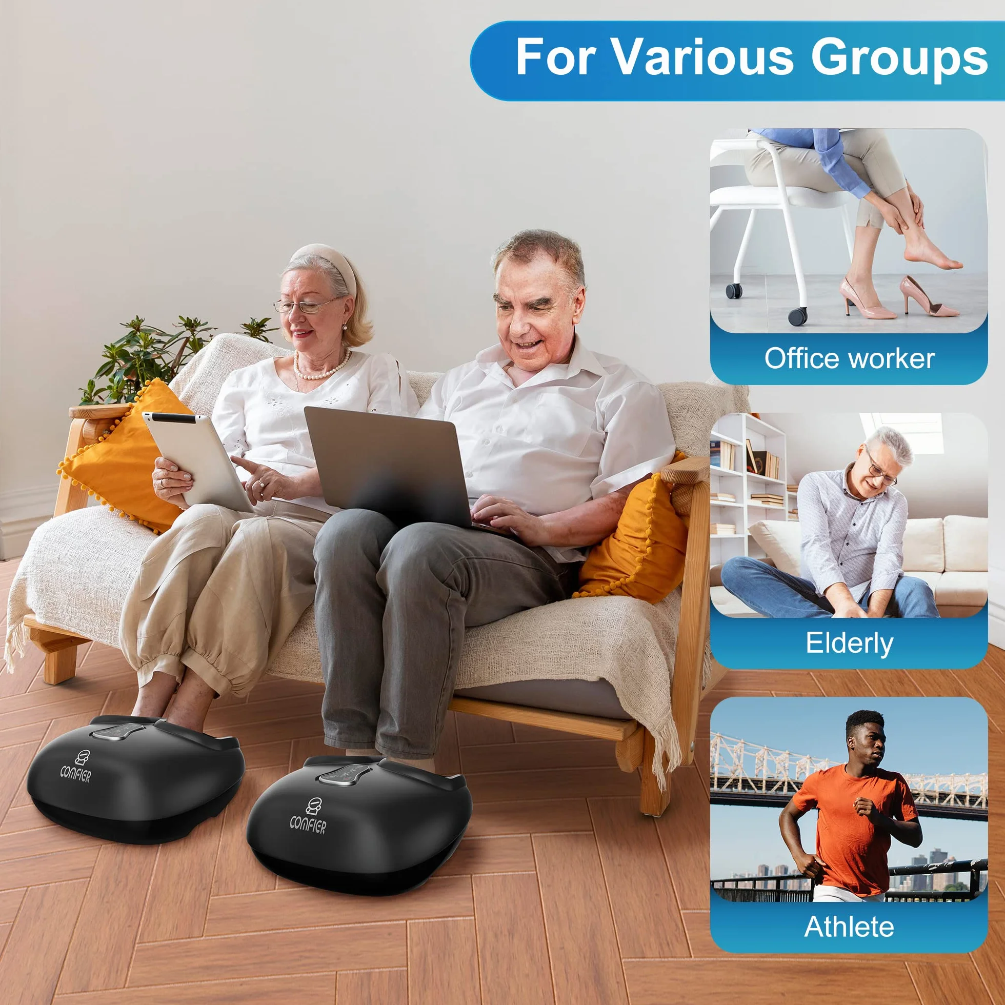 Comfier Shiatsu Masajeador Eléctrico de Pies con Calor, Rodillos y Compresión de Aire