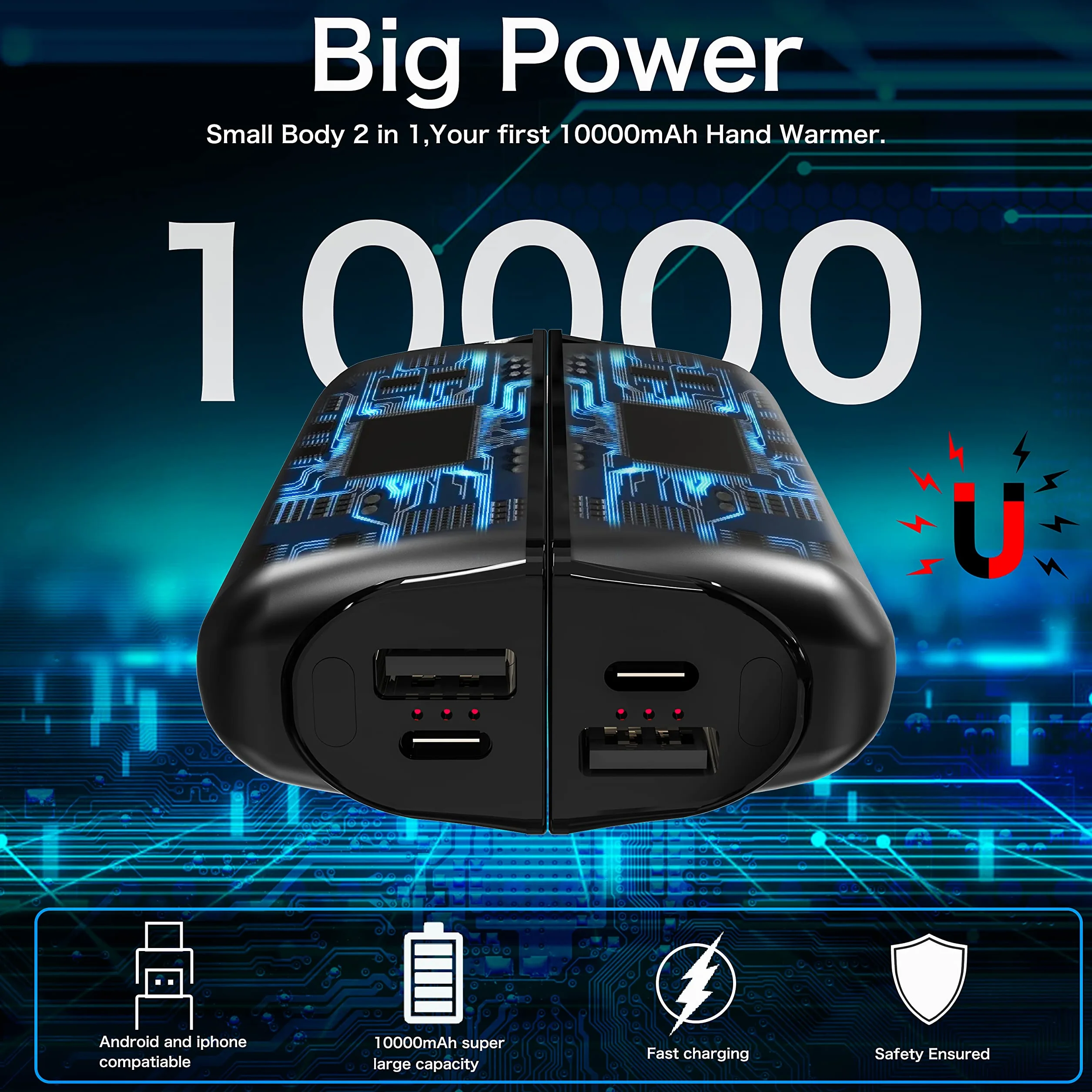 Calentador De Manos Recargable - 10000mAh Reutilizable, Portable Electric Power-Bank for Winter Outdoor