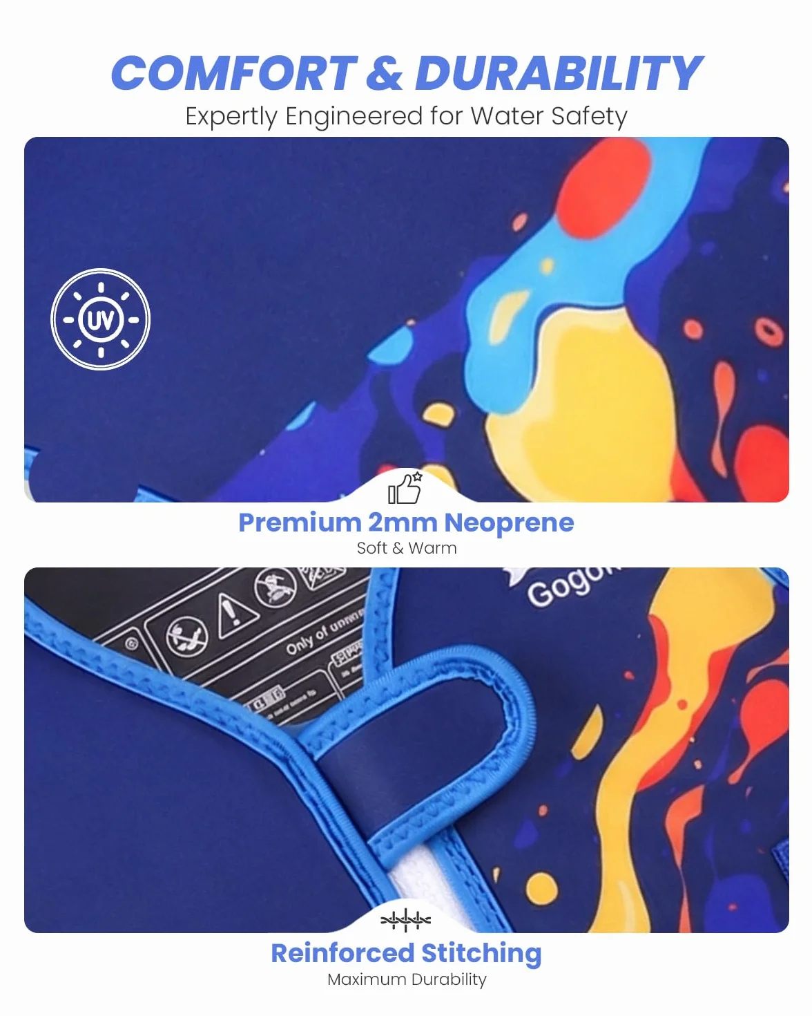 Gogokids Chaleco de Natación para Niños Chaleco Flotador para 1-9 Años Niños Niñas, Chaleco de Piscina con Tirantes Dobles Ajustables, Chaleco de Natación de Flotabilidad Fuerte para Aprender a Nadar