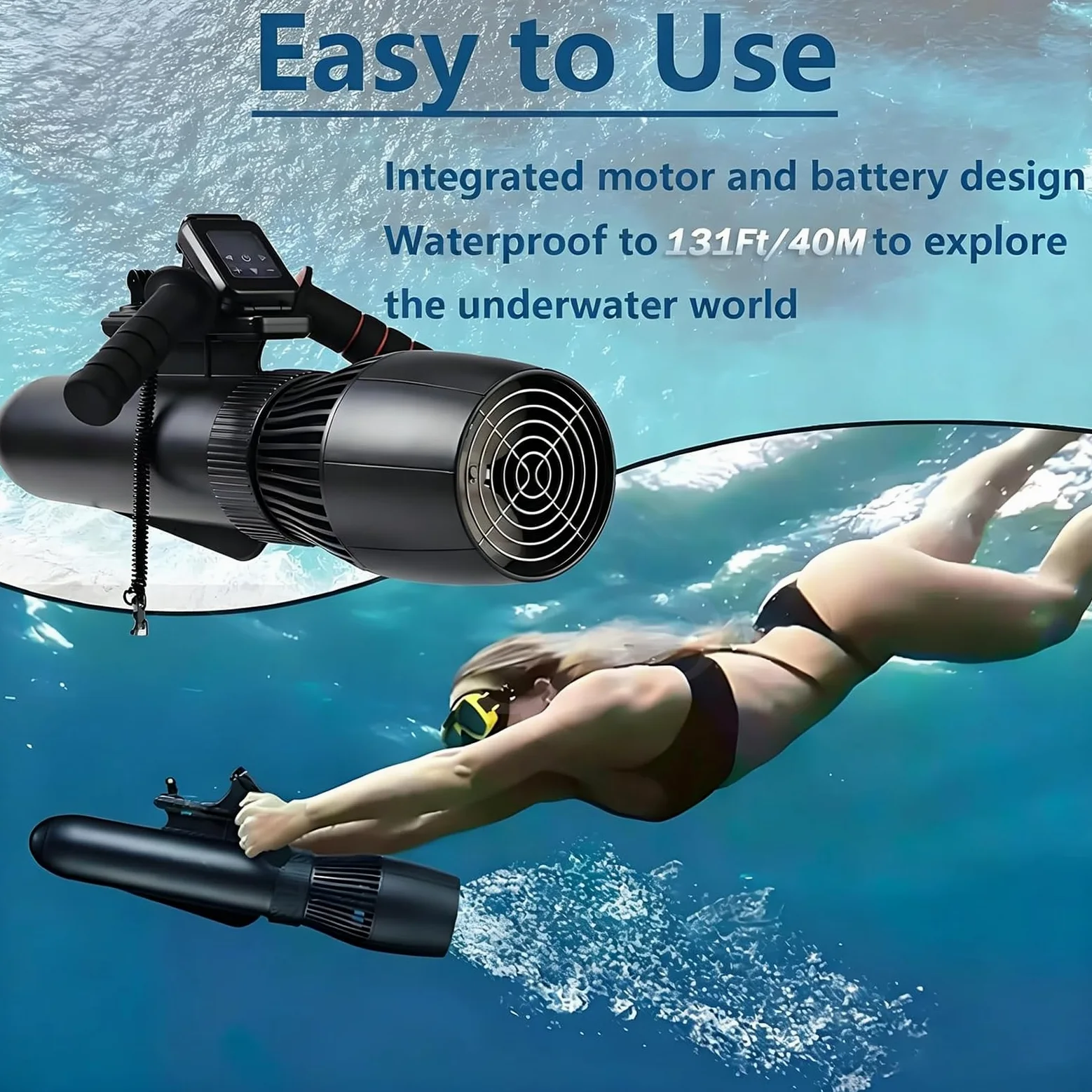 Scooter Subacuático Eléctrico, Scooter de Buceo 9 Velocidades | Autonomía 50 Min, Velocidad 7km/h, Profundidad 40m, Accesorios Paddle, Motor SUP para Buceo, Snorkel y Kayak