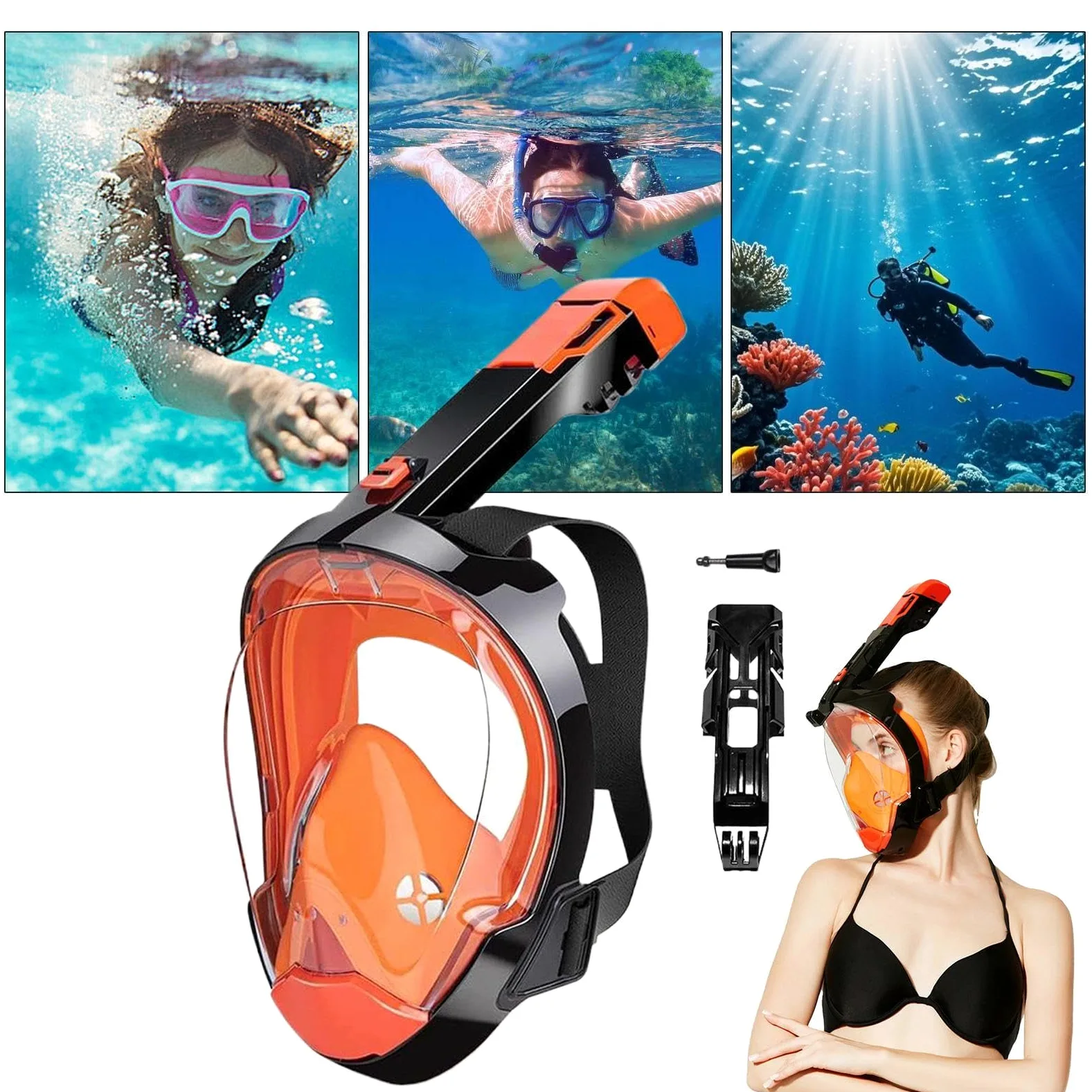Máscara de esnórquel de cara completa | Máscara de snorkel con vista panorámica para mujeres, nadadores, principiantes, viajeros, exploradores