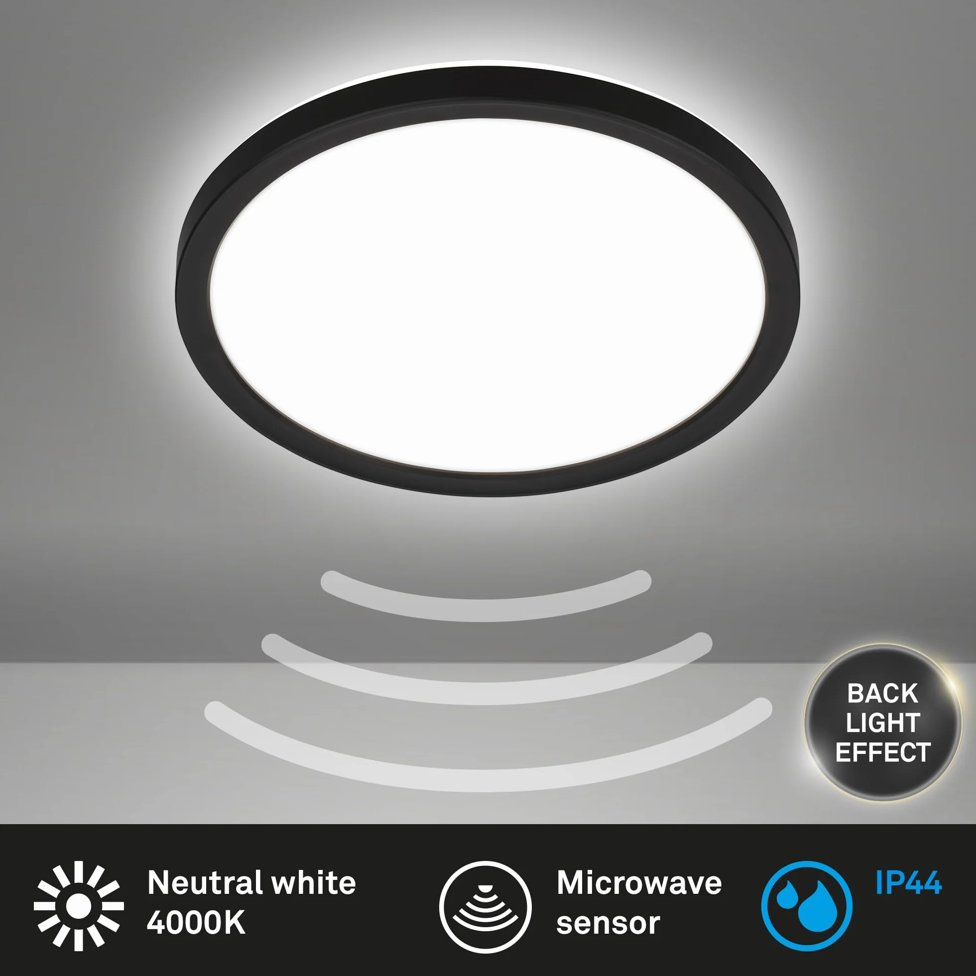 BRILONER Lámpara de techo LED con detector de movimiento IP44 24x3 cm negro