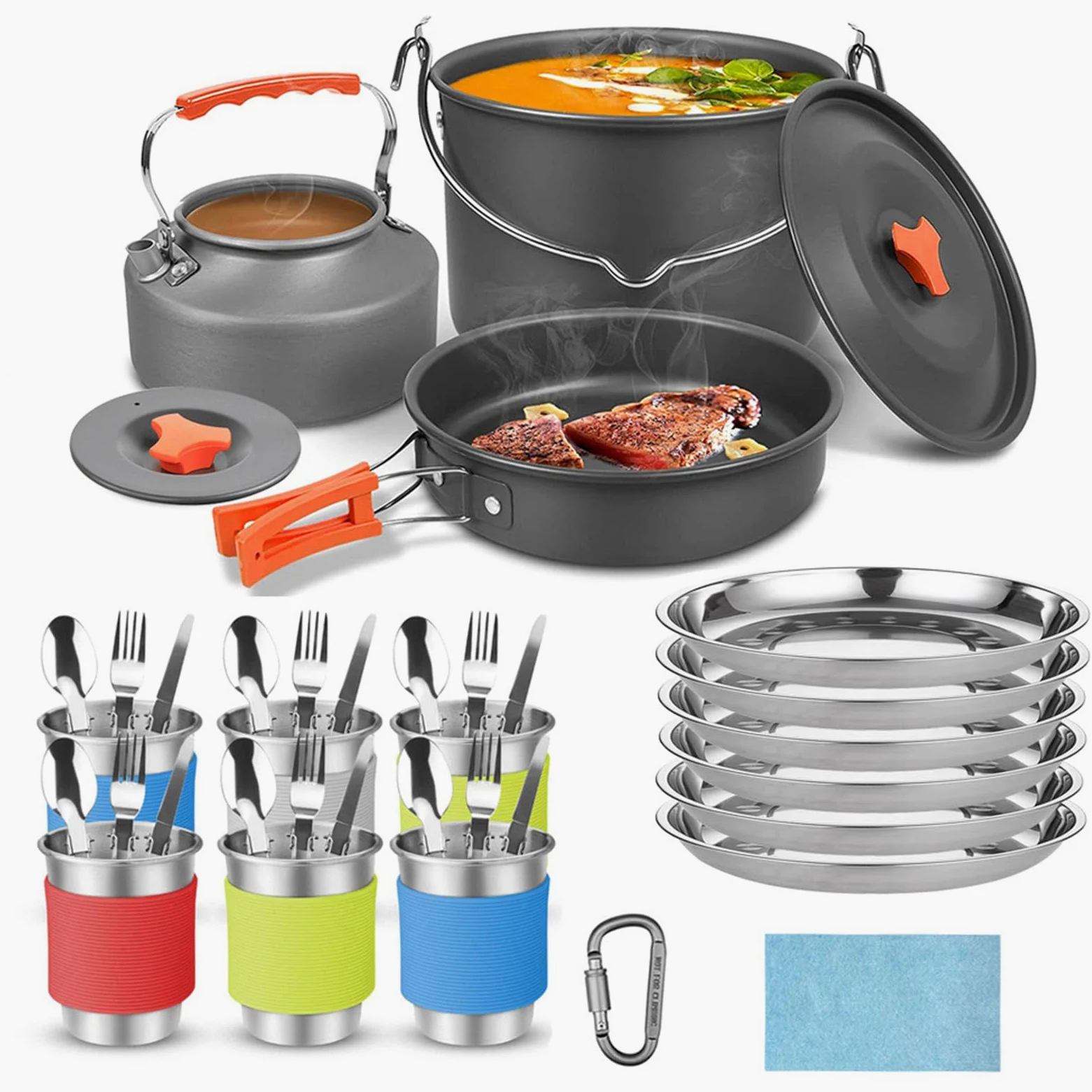Juego de Utensilios de Cocina para Acampar de 48 Piezas, Juego de Cocina para Acampar de Aleación de Aluminio, Utensilios de Plegables Portátiles con Cubiertos de Acero Inoxidable, Ideal para