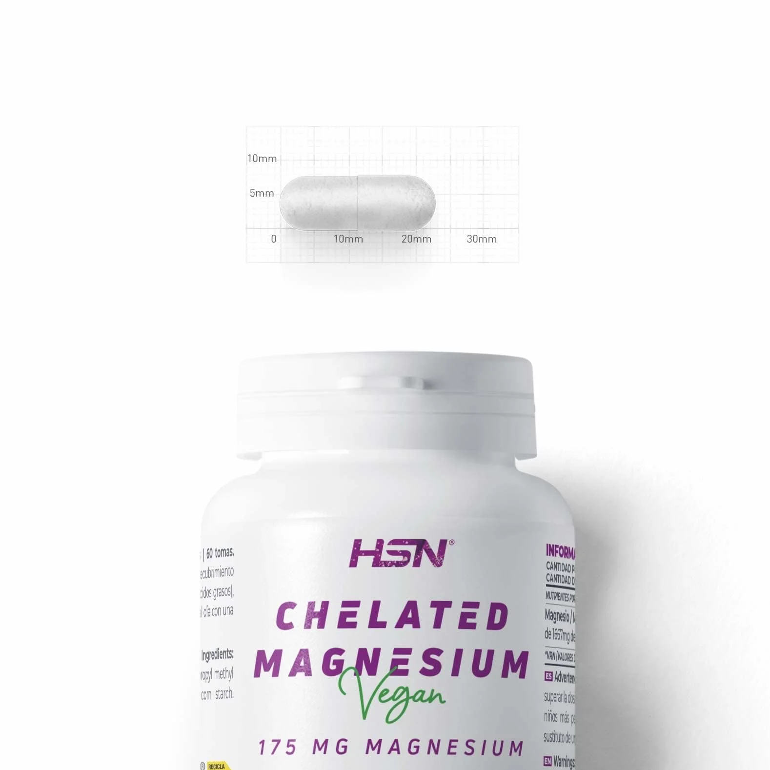 Bisglicinato de Magnesio 100mg Elemental 120 Cápsulas Vegetales Quelado Vegano Sin Gluten No-GMO