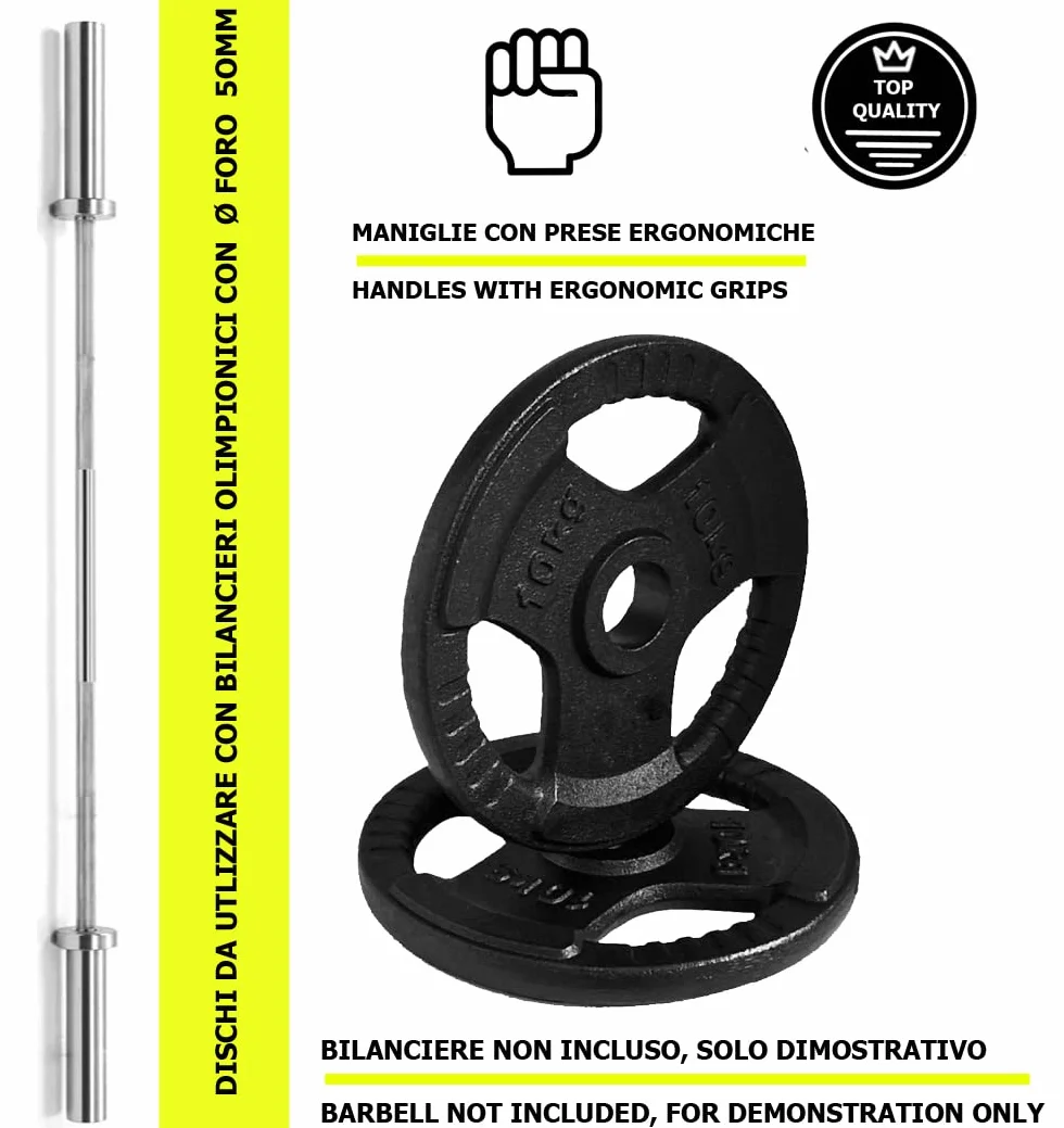 Discos de hierro fundido olímpicos, agujero Ø50 mm para gimnasio y casa Gym de 1,25 a 25 kg para mancuernas y mancuernas