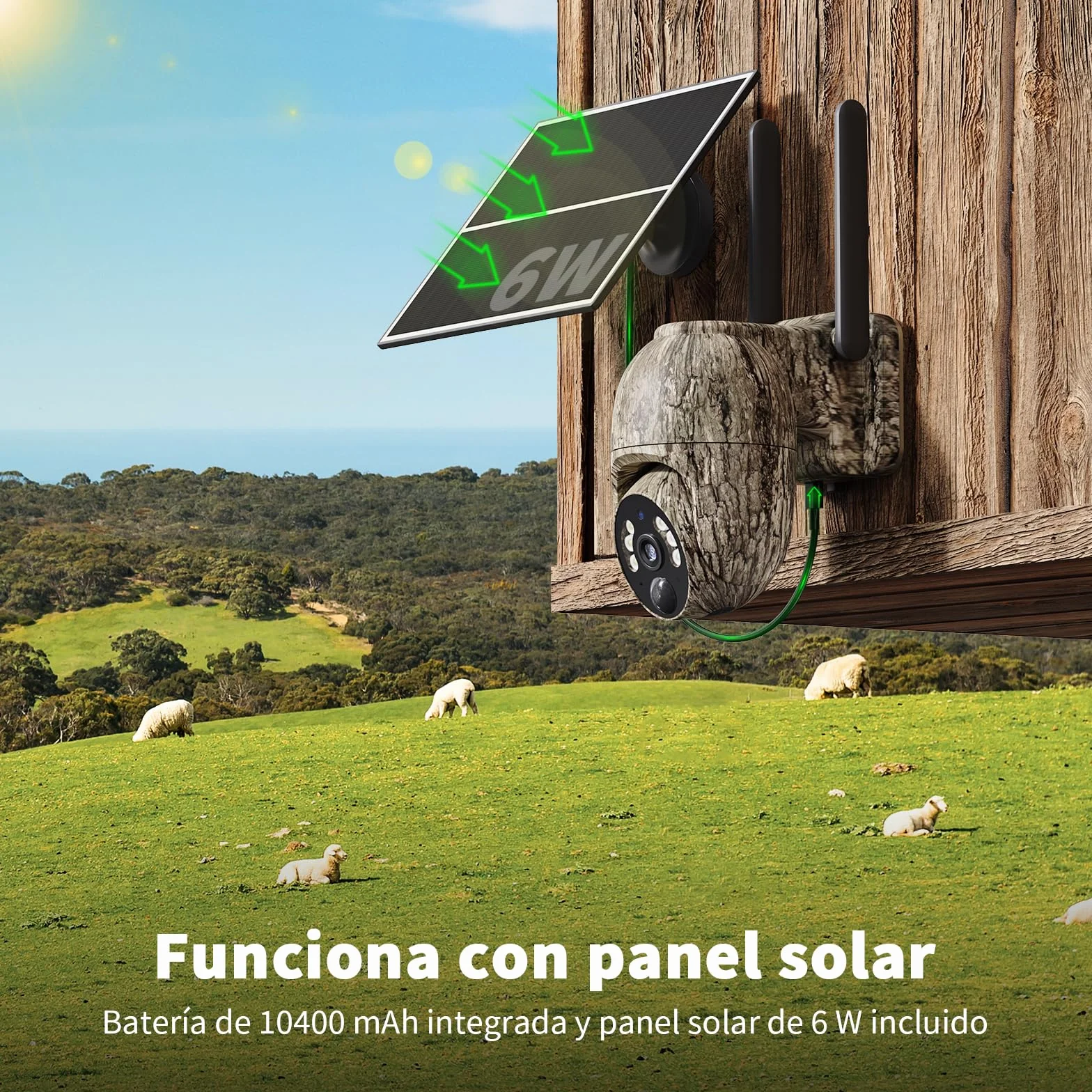 4G Camara Vigilancia Exterior con Tarjeta SIM, 2K 360° Inalámbrico Solar Cámara con 30M Visión Nocturna Color, Detección de Movimiento, Audio Bidireccional, IP66 Impermeable